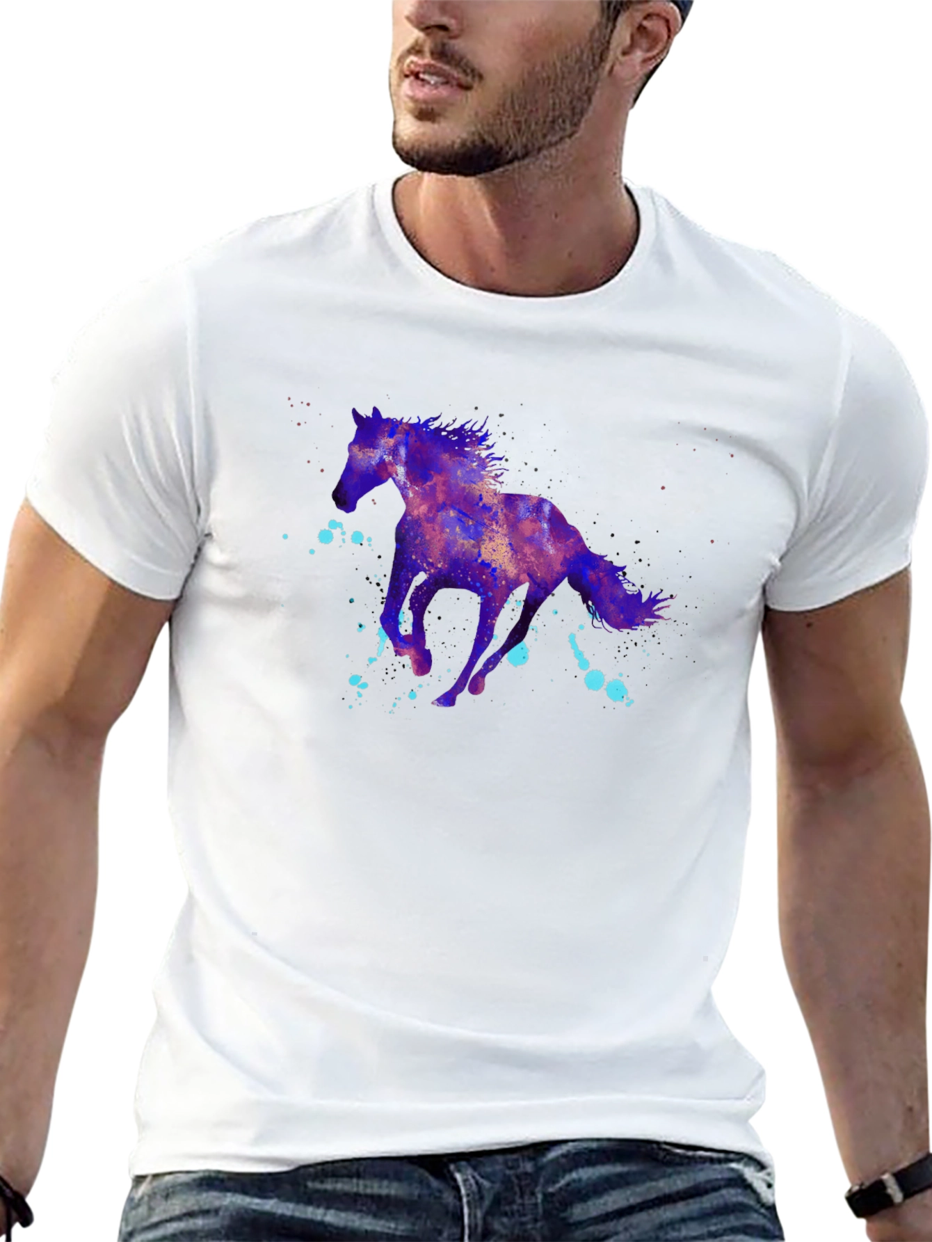 Nebula Horse Graphic Tee - Black Cotton Blend