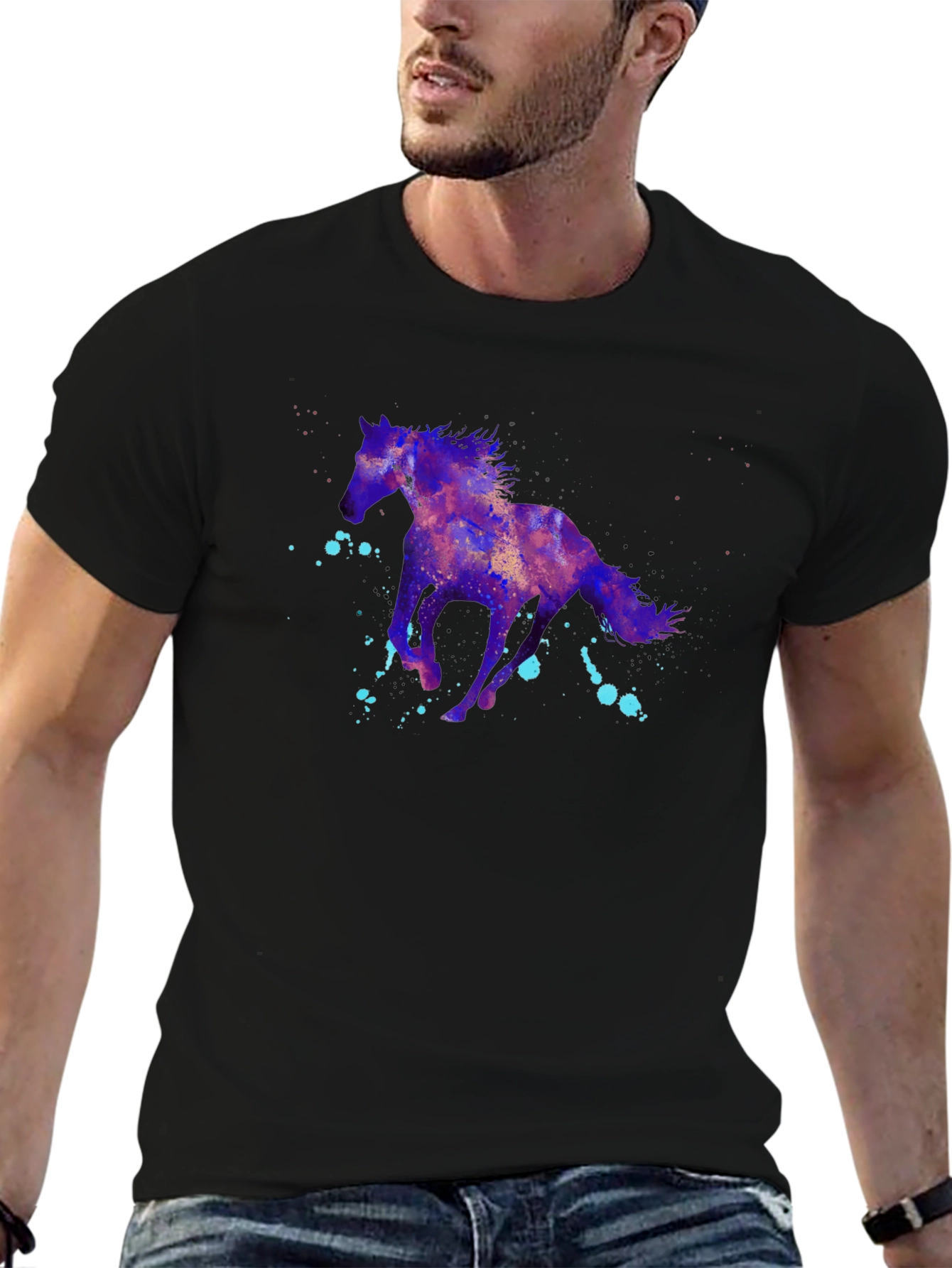 Nebula Horse Graphic Tee - Black Cotton Blend