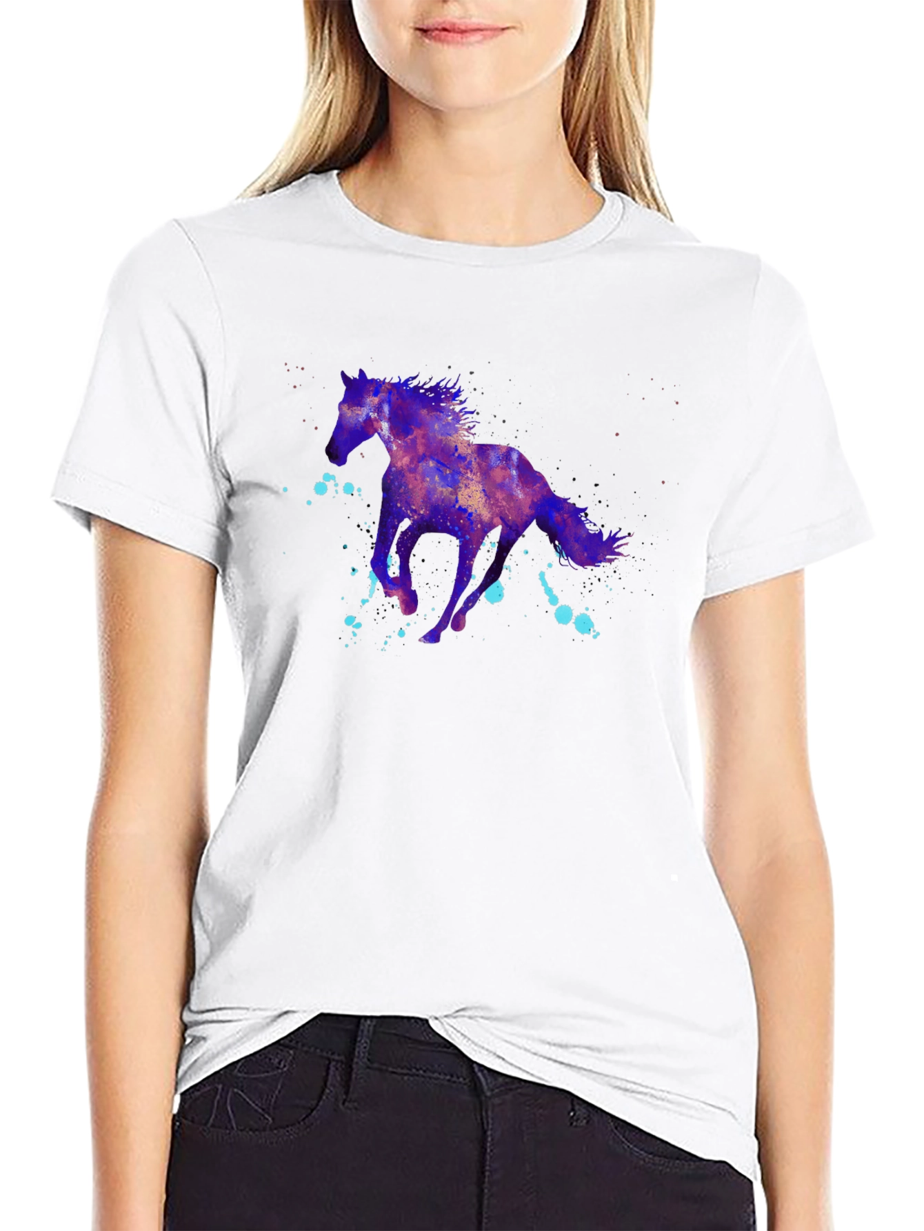 Nebula Horse Graphic Tee - Black Cotton Blend