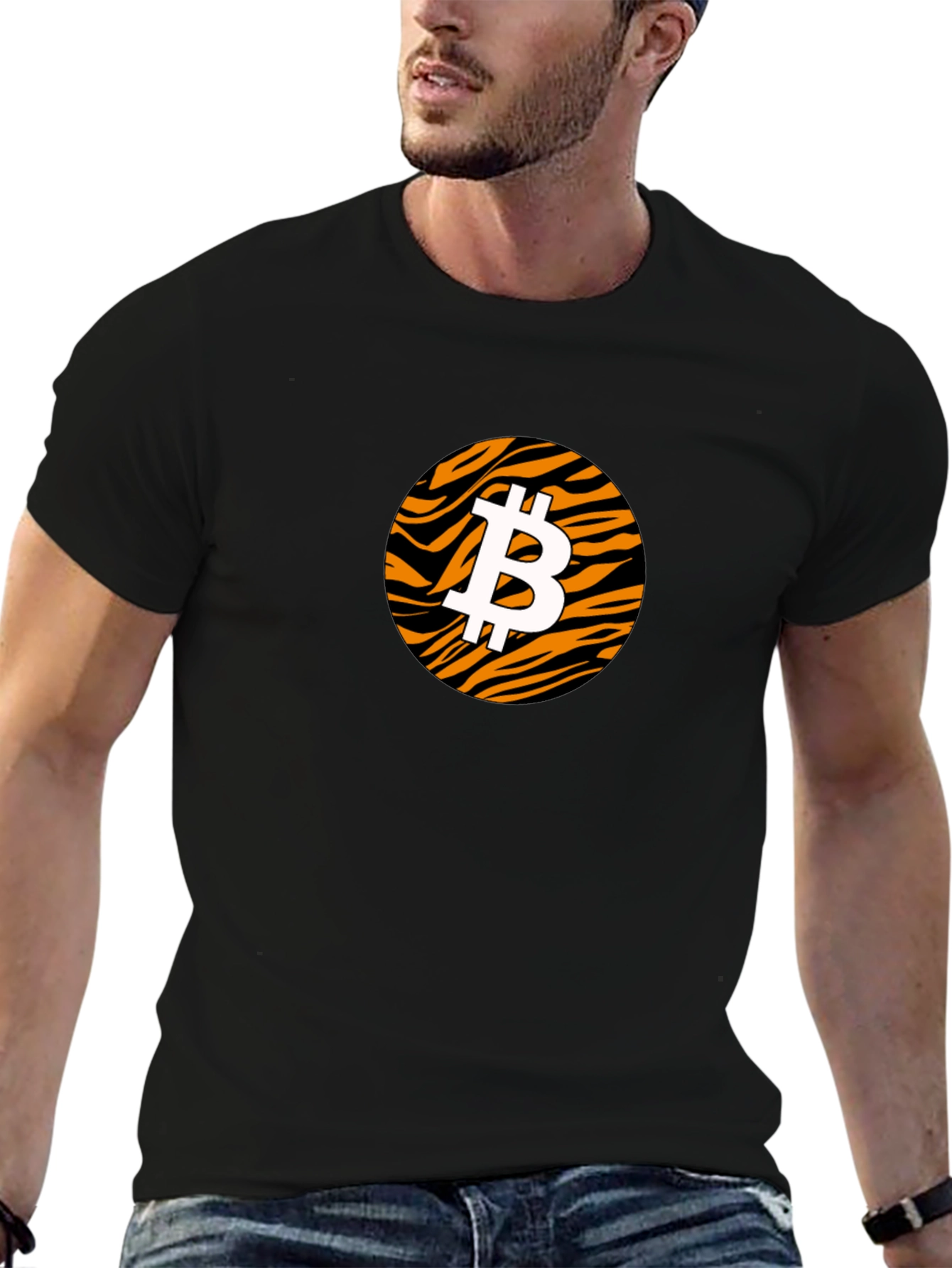 Bitcoin Tiger Print Black T-Shirt