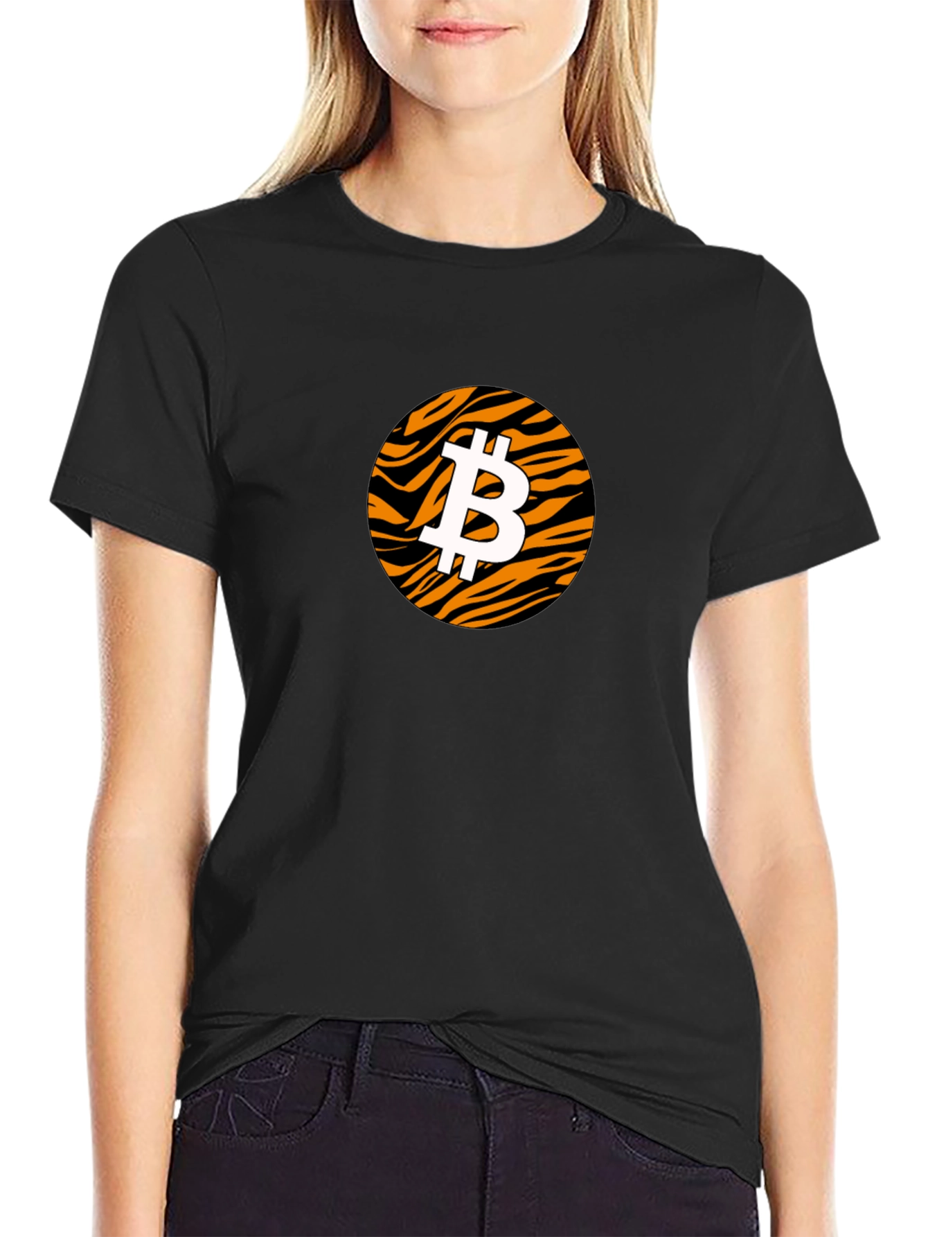 Bitcoin Tiger Print Black T-Shirt