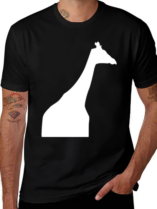Giraffe Silhouette Graphic Tee - Black Cotton Casual Shirt