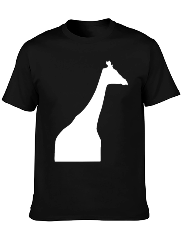 Giraffe Silhouette Graphic Tee - Black Cotton Casual Shirt