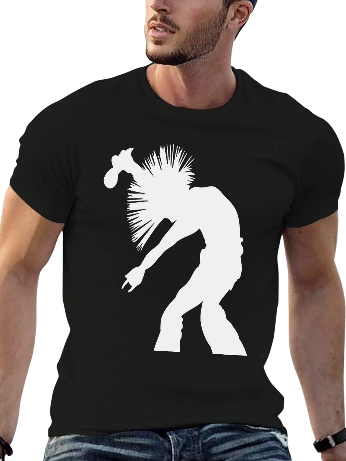 Punk Rock Silhouette Graphic Tee - Black Cotton T-Shirt