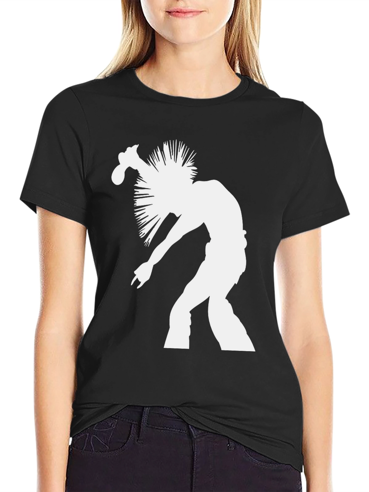 Punk Rock Silhouette Graphic Tee - Black Cotton T-Shirt