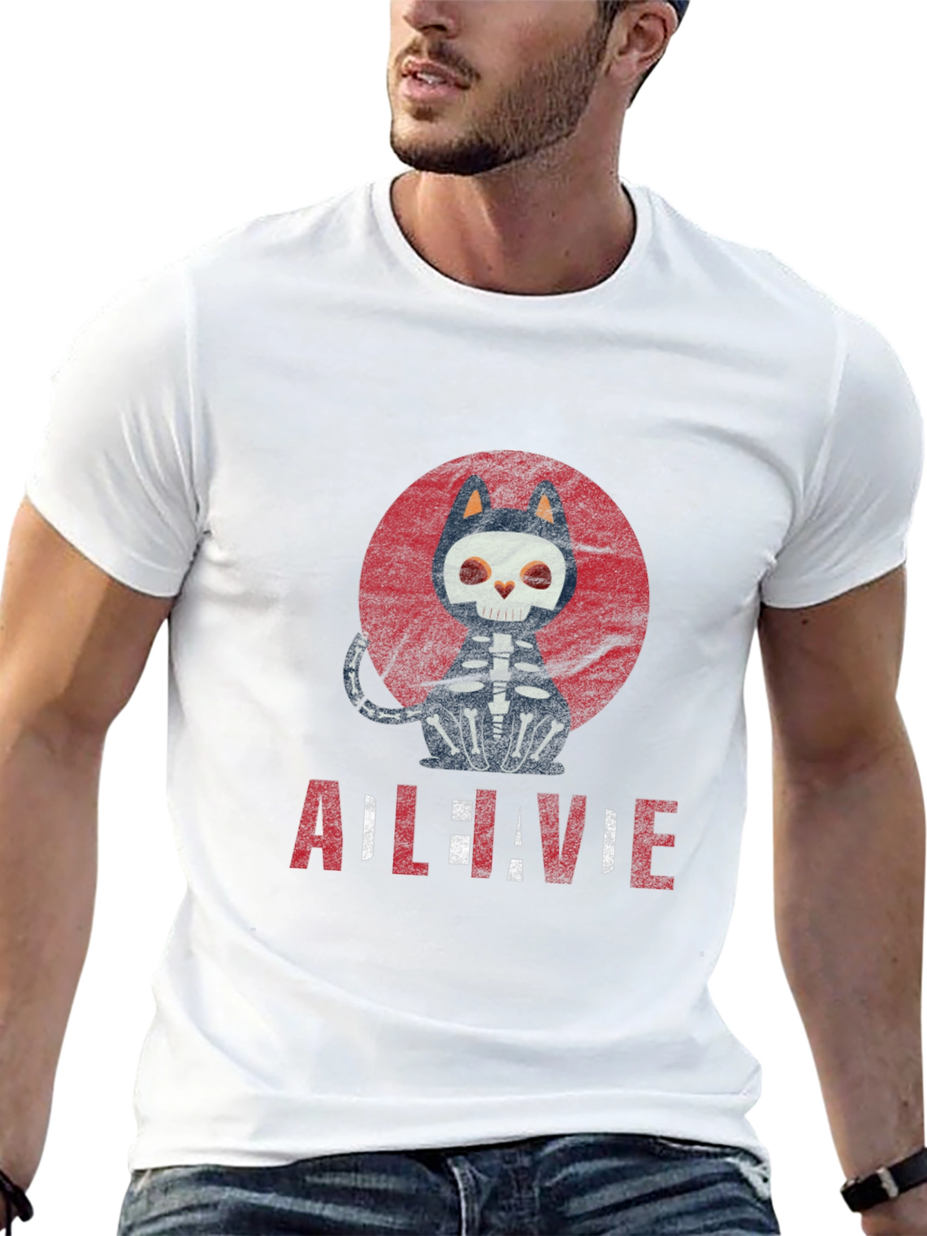 Cat Skeleton Halloween Graphic Tee
