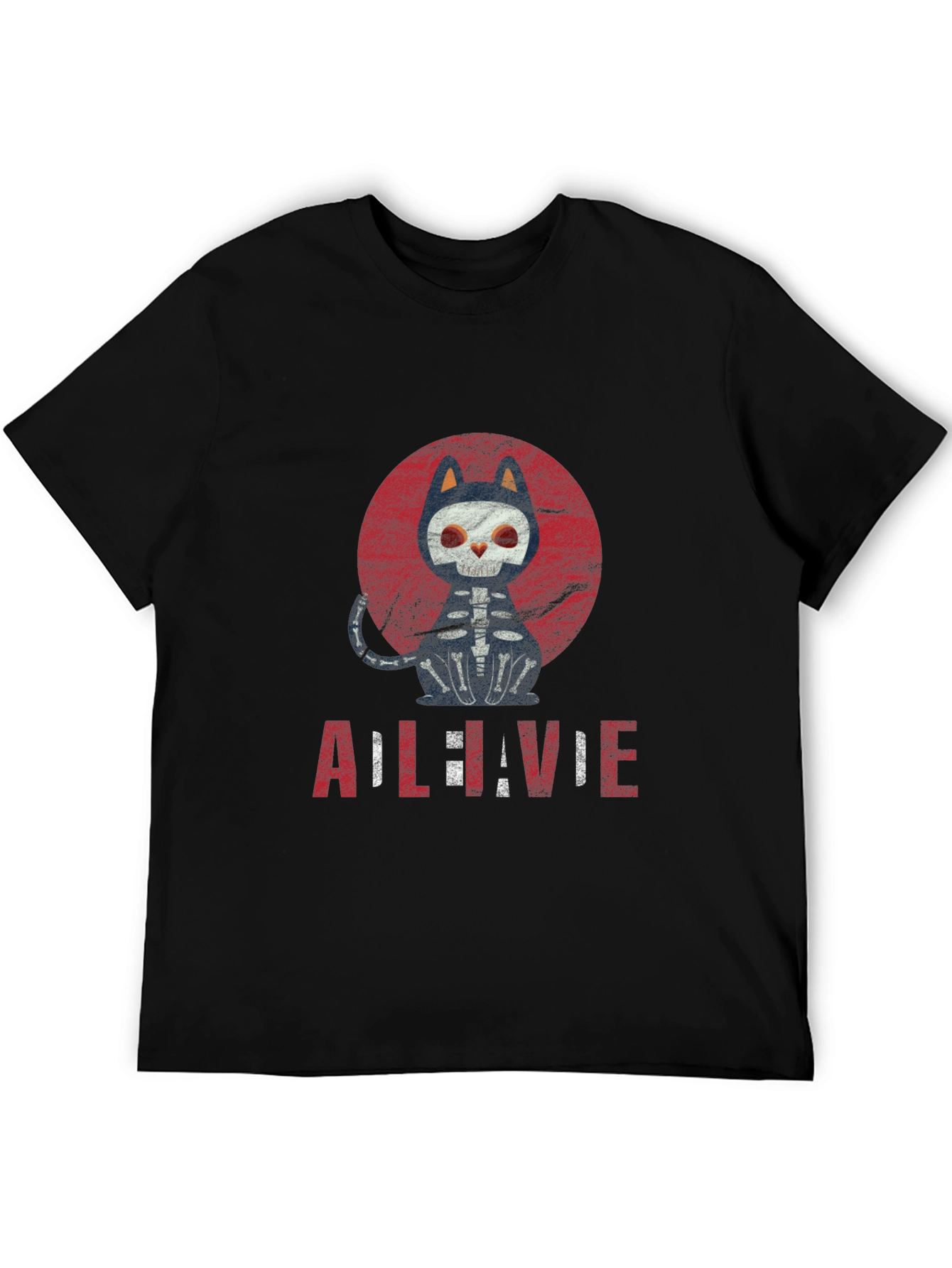 Cat Skeleton Halloween Graphic Tee