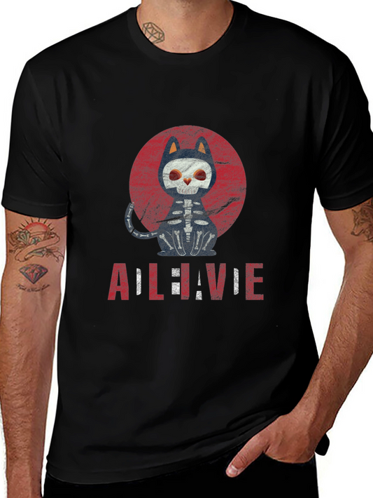 Cat Skeleton Halloween Graphic Tee
