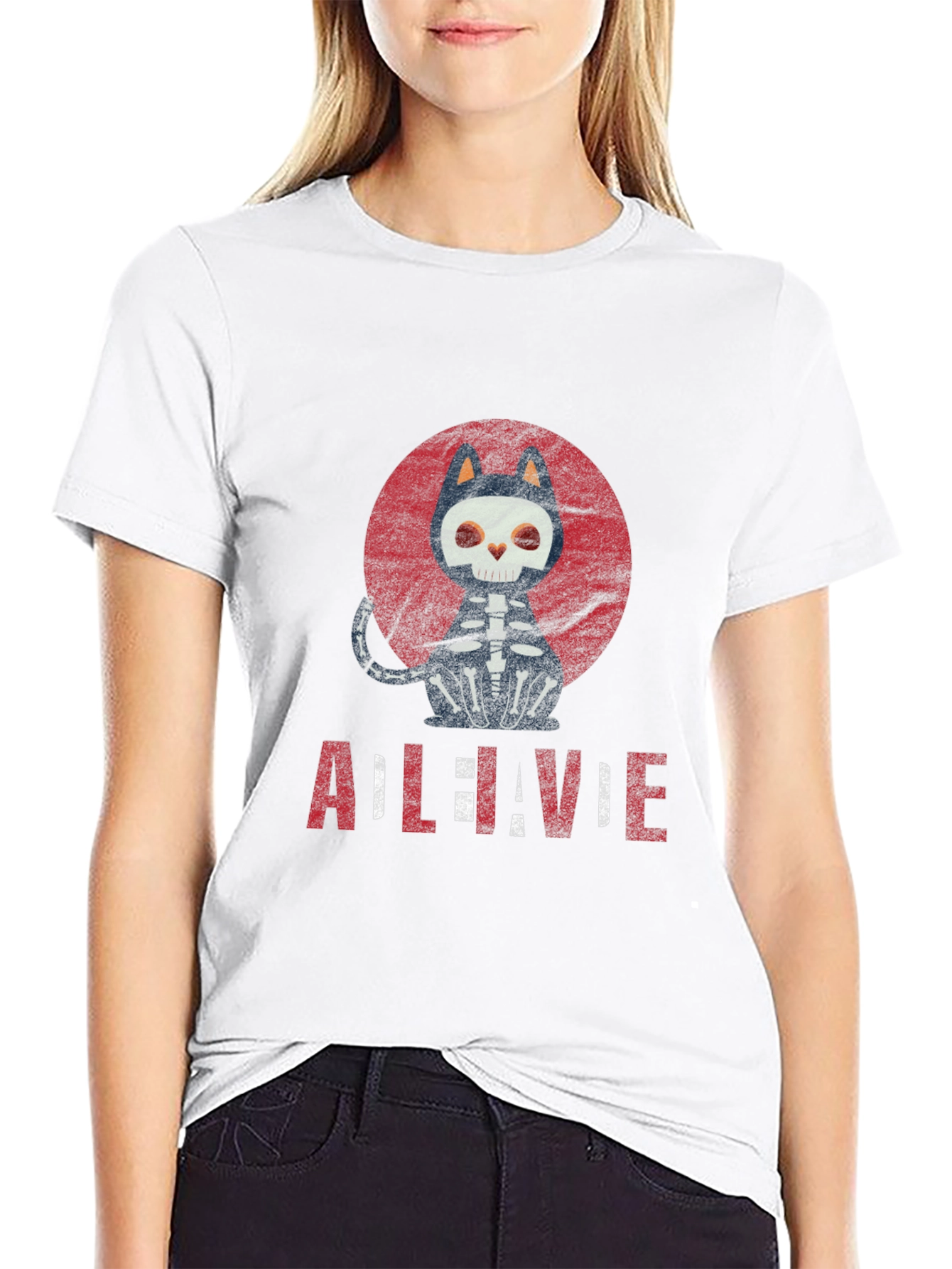 Cat Skeleton Halloween Graphic Tee