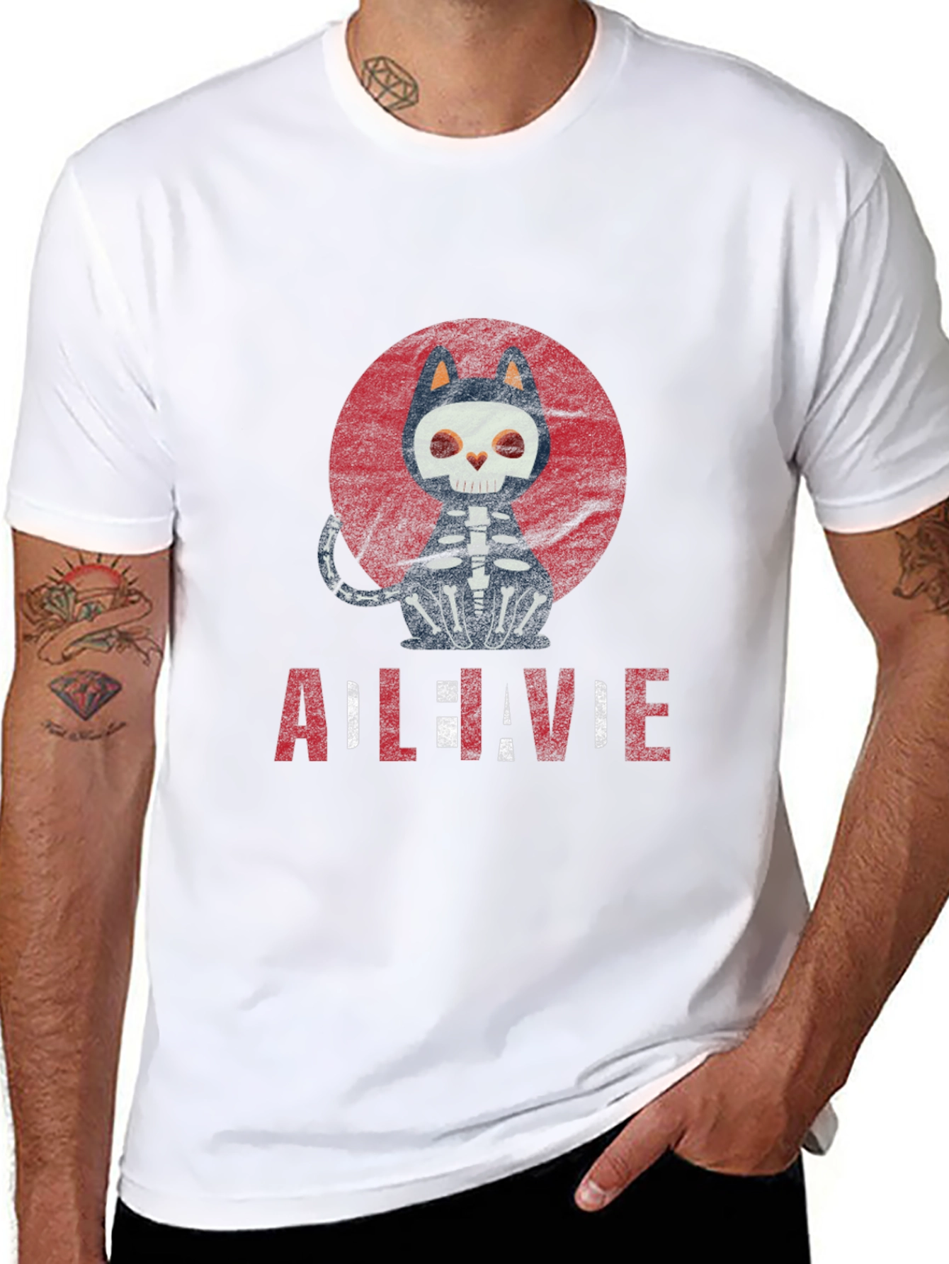 Cat Skeleton Halloween Graphic Tee