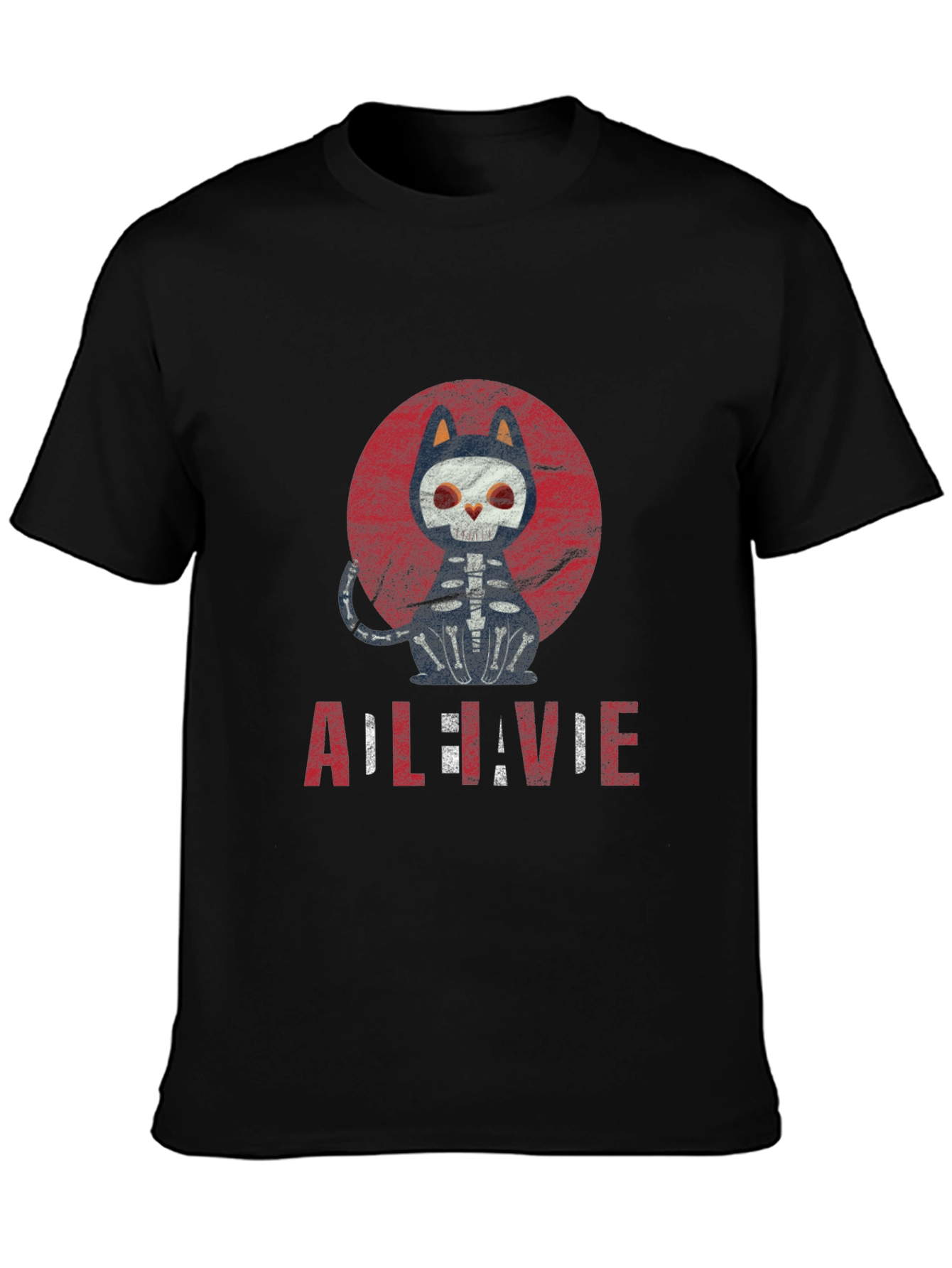 Cat Skeleton Halloween Graphic Tee