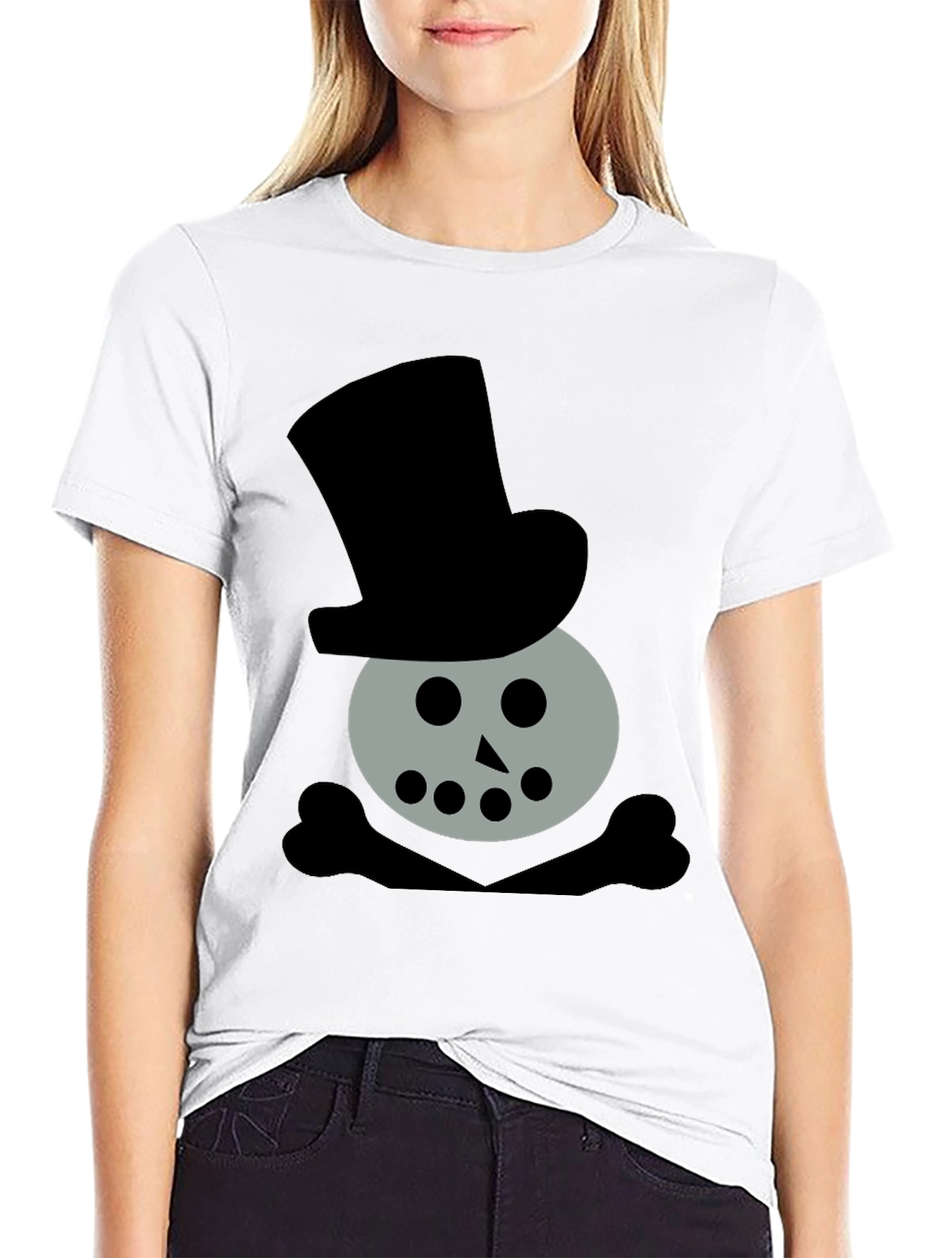 Skull Snowman Top Hat Black T-Shirt