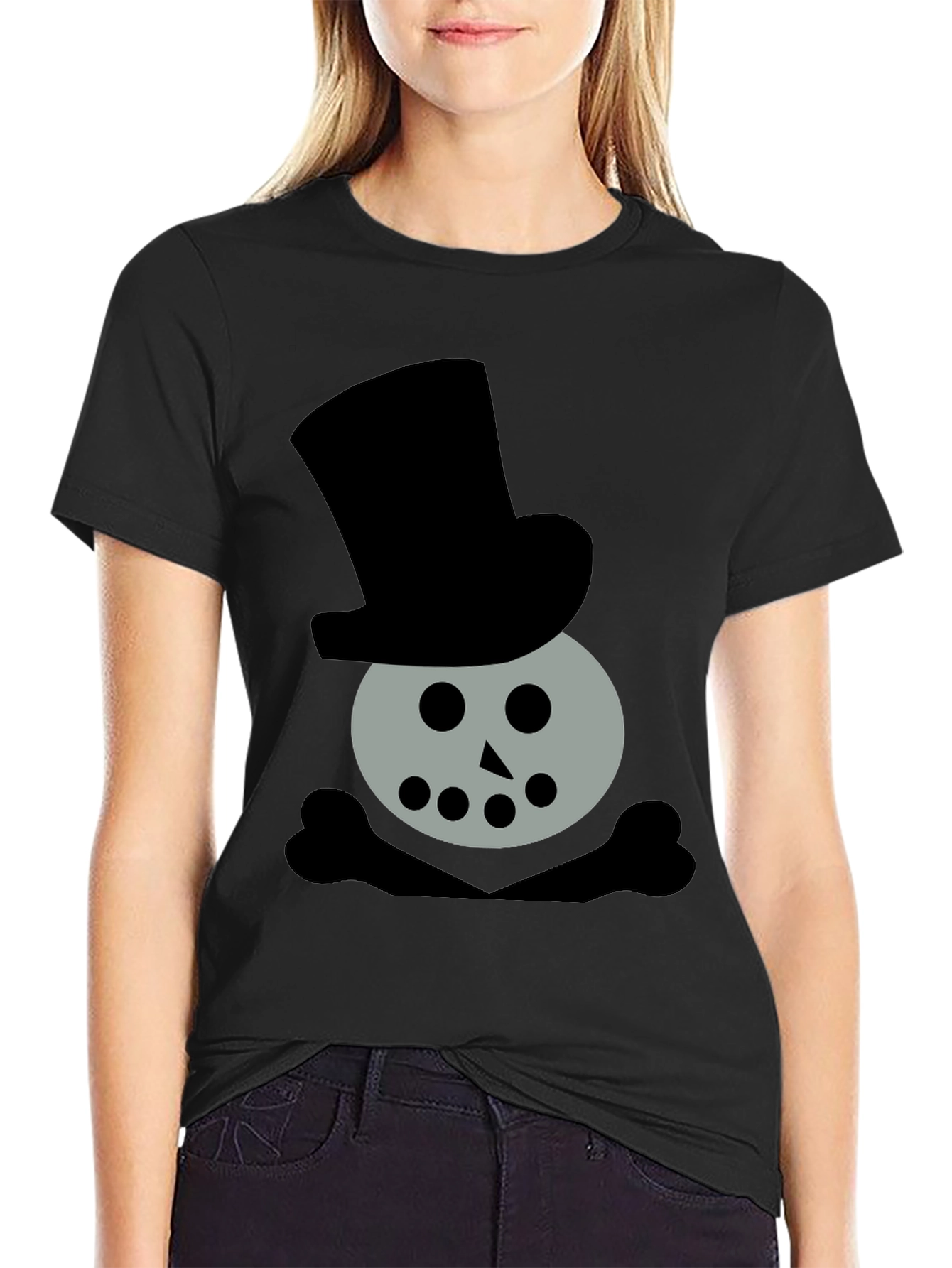 Skull Snowman Top Hat Black T-Shirt