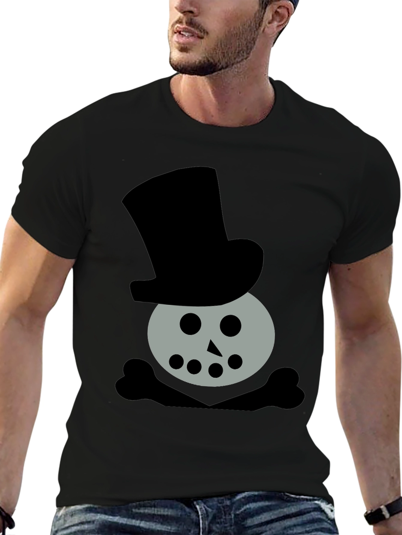 Skull Snowman Top Hat Black T-Shirt