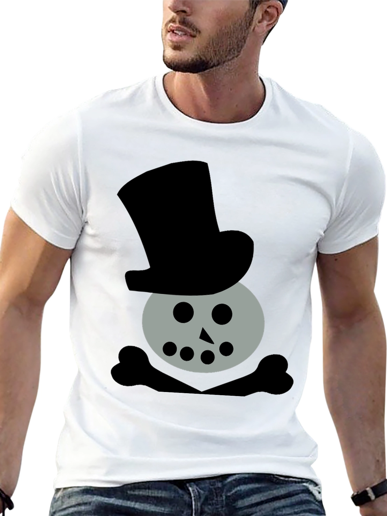 Skull Snowman Top Hat Black T-Shirt