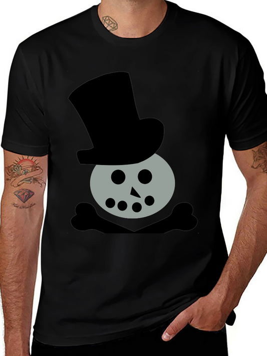 Skull Snowman Top Hat Black T-Shirt