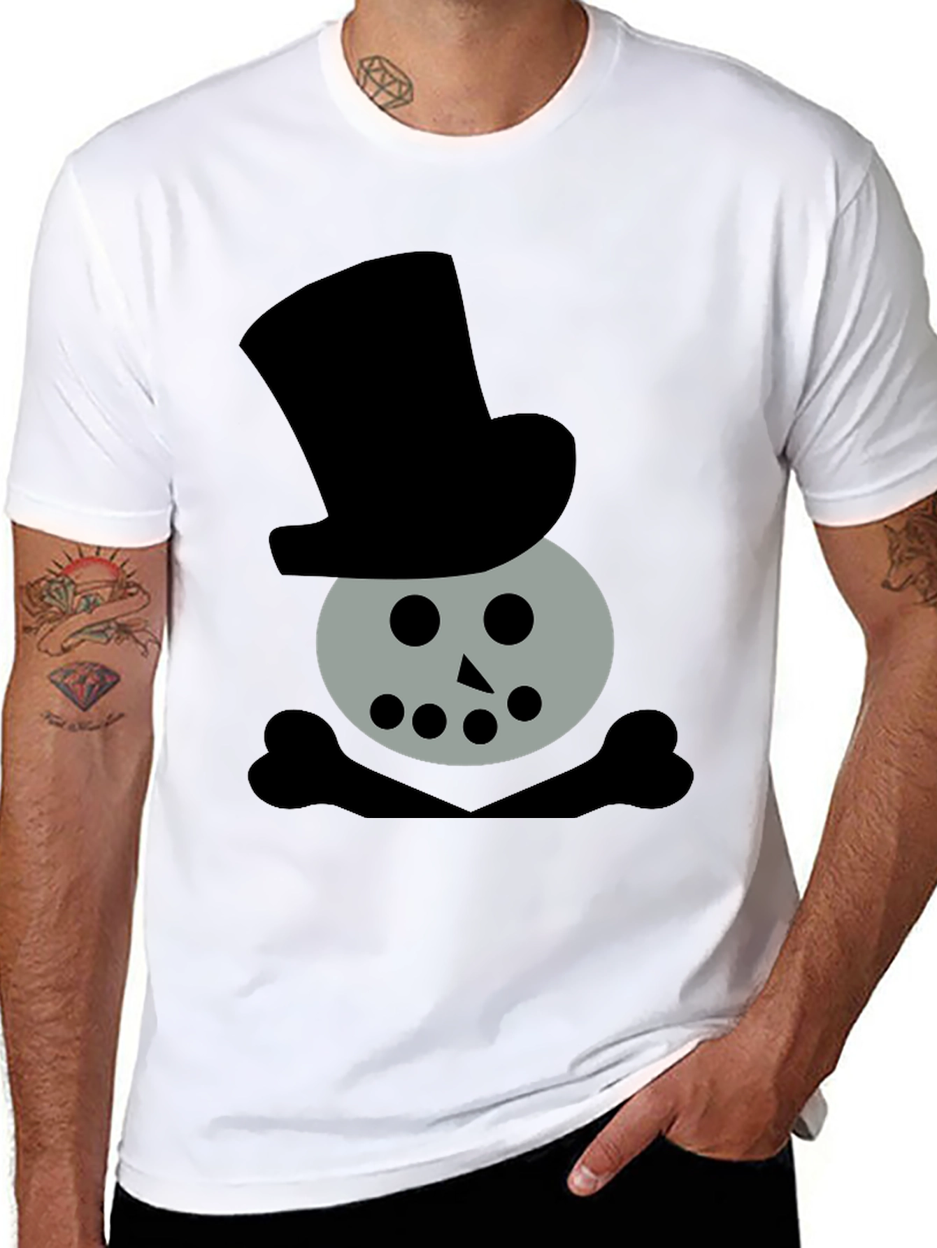 Skull Snowman Top Hat Black T-Shirt