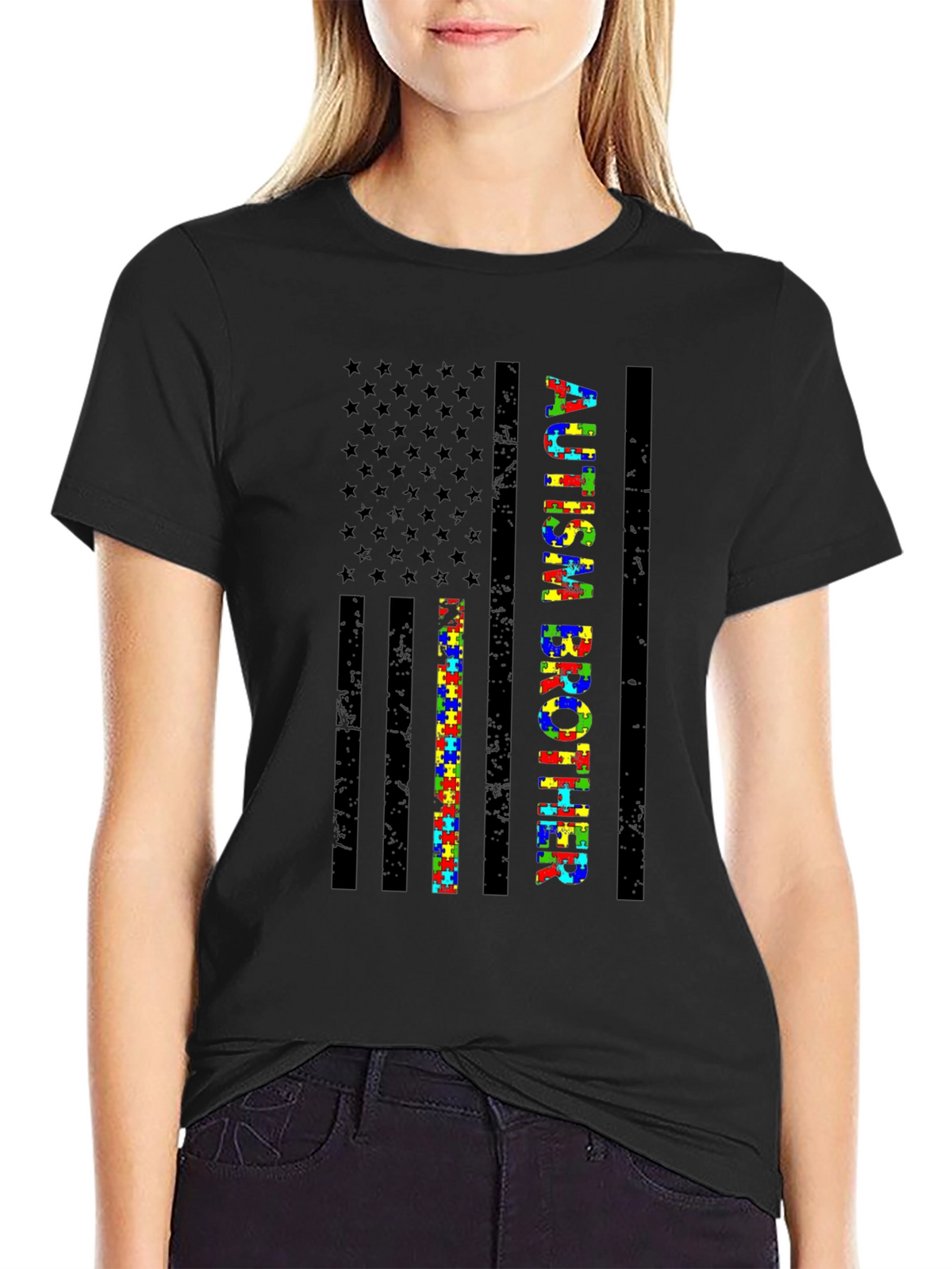 Autism Brother American Flag Graphic Tee