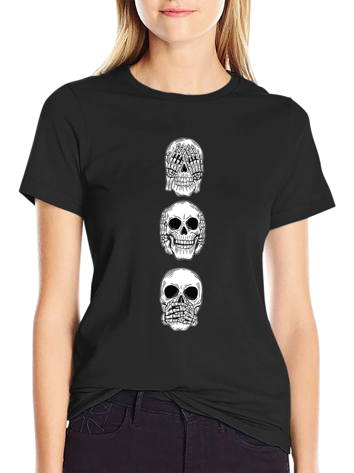 Hear See Speak No Evil Skull Graphic Tee