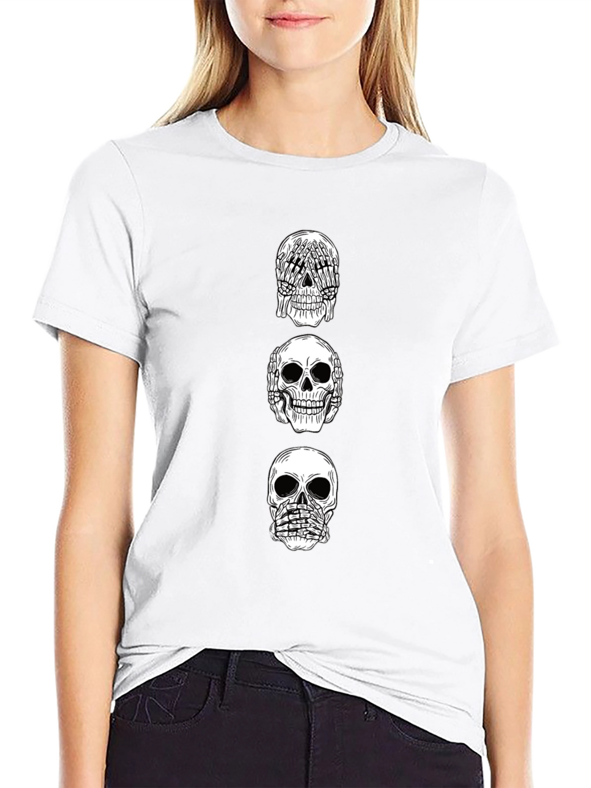 Hear See Speak No Evil Skull Graphic Tee