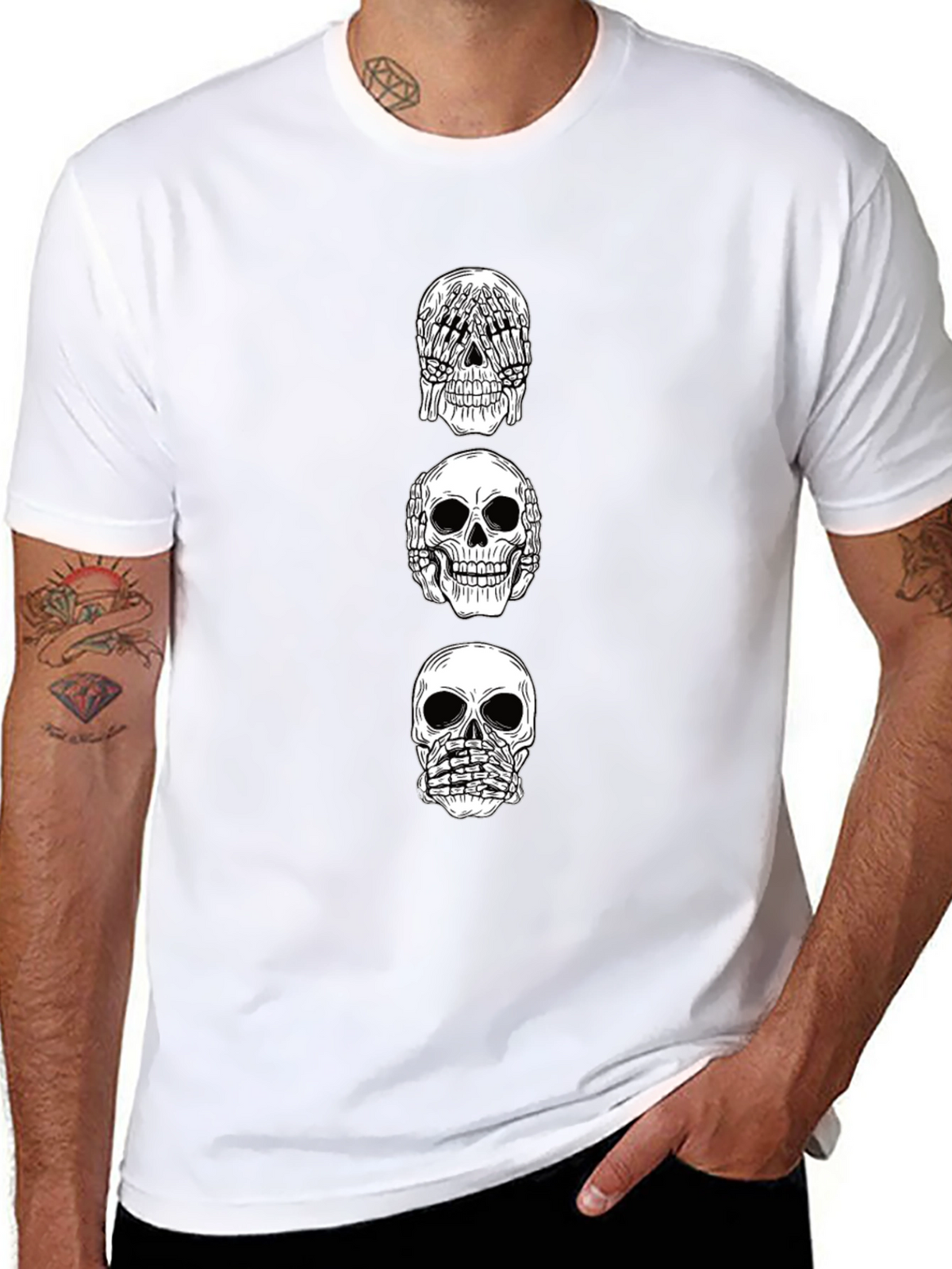 Hear See Speak No Evil Skull Graphic Tee