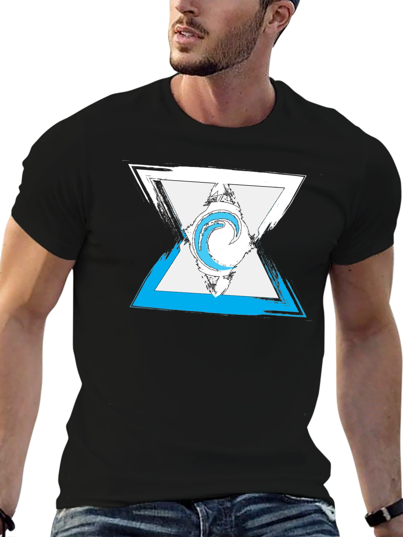 Abstract Triangle Graphic Mens Black T-Shirt