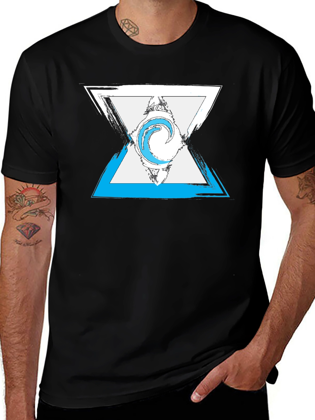 Abstract Triangle Graphic Mens Black T-Shirt