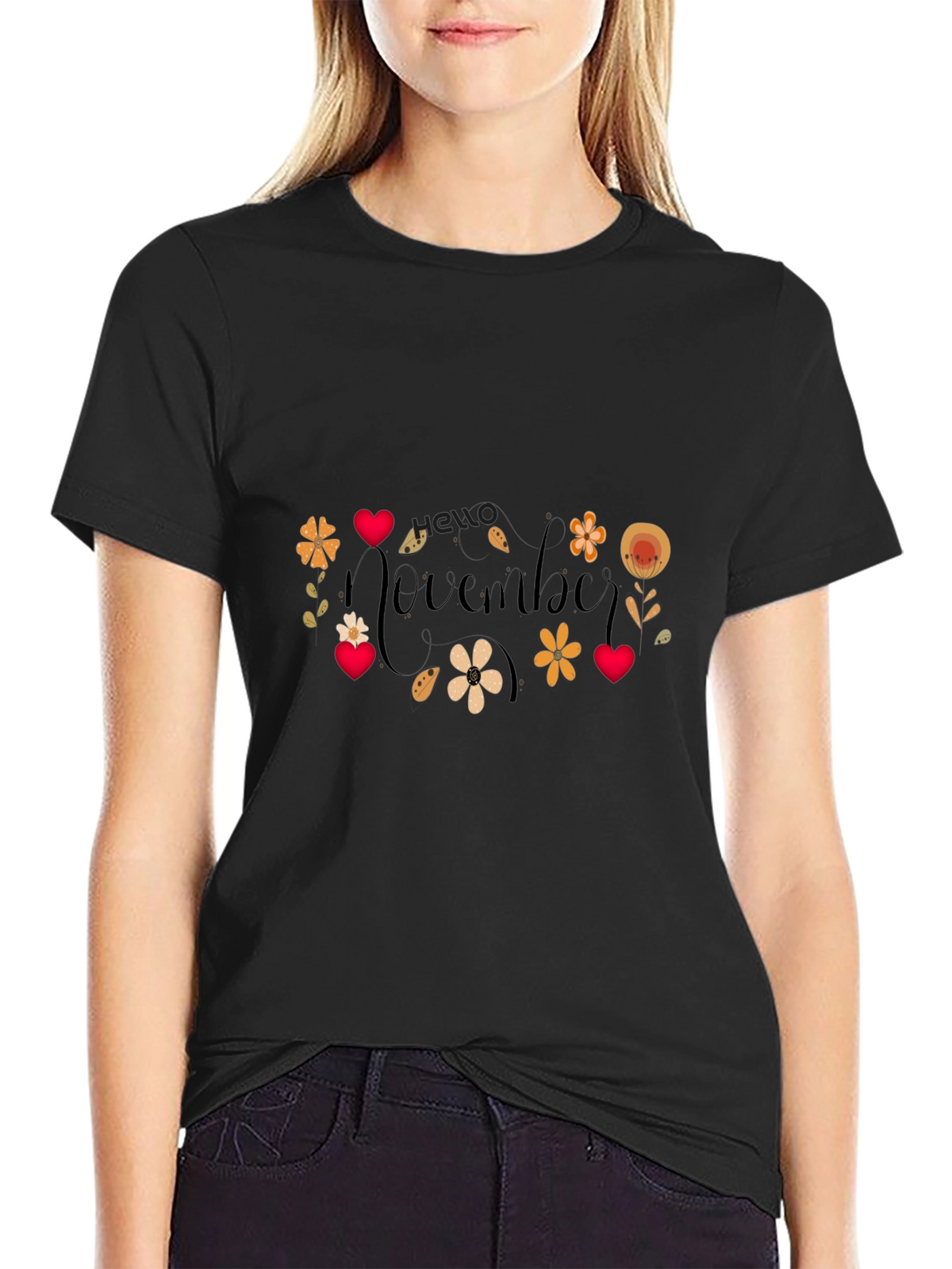 November Floral Graphic T-Shirt - Black