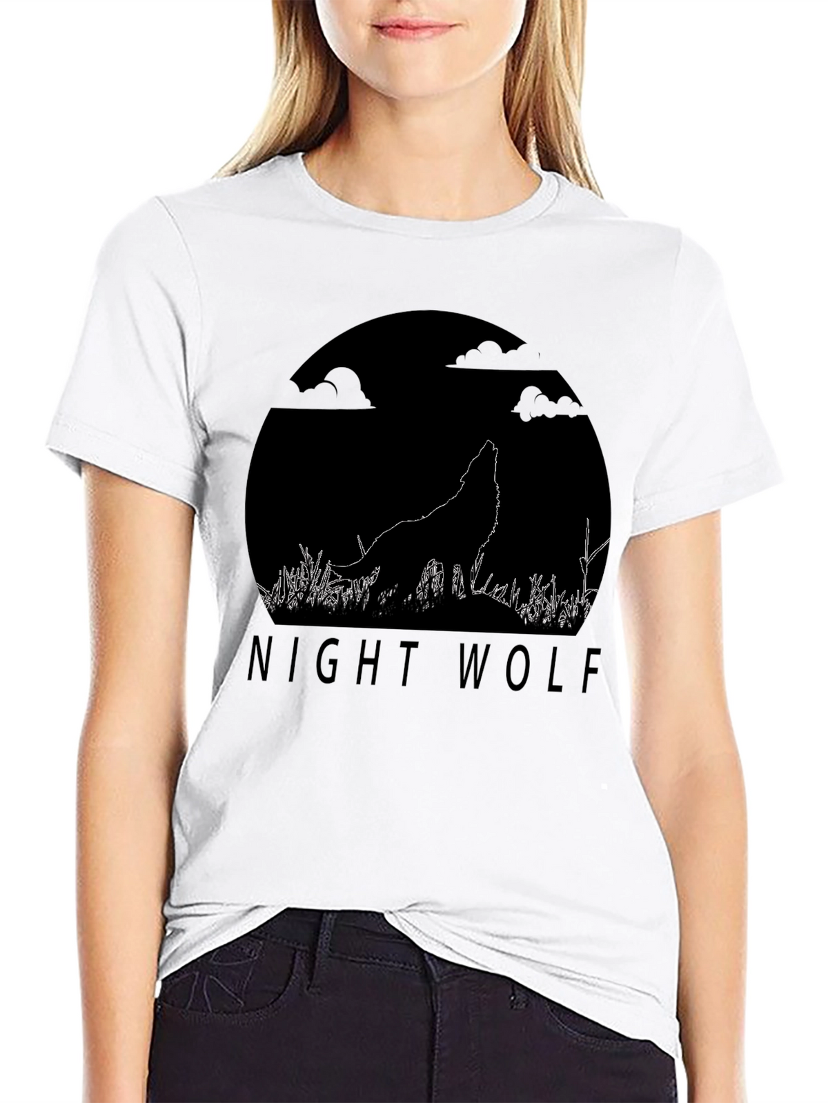 Night Wolf Graphic Tee - Black Cotton T-Shirt