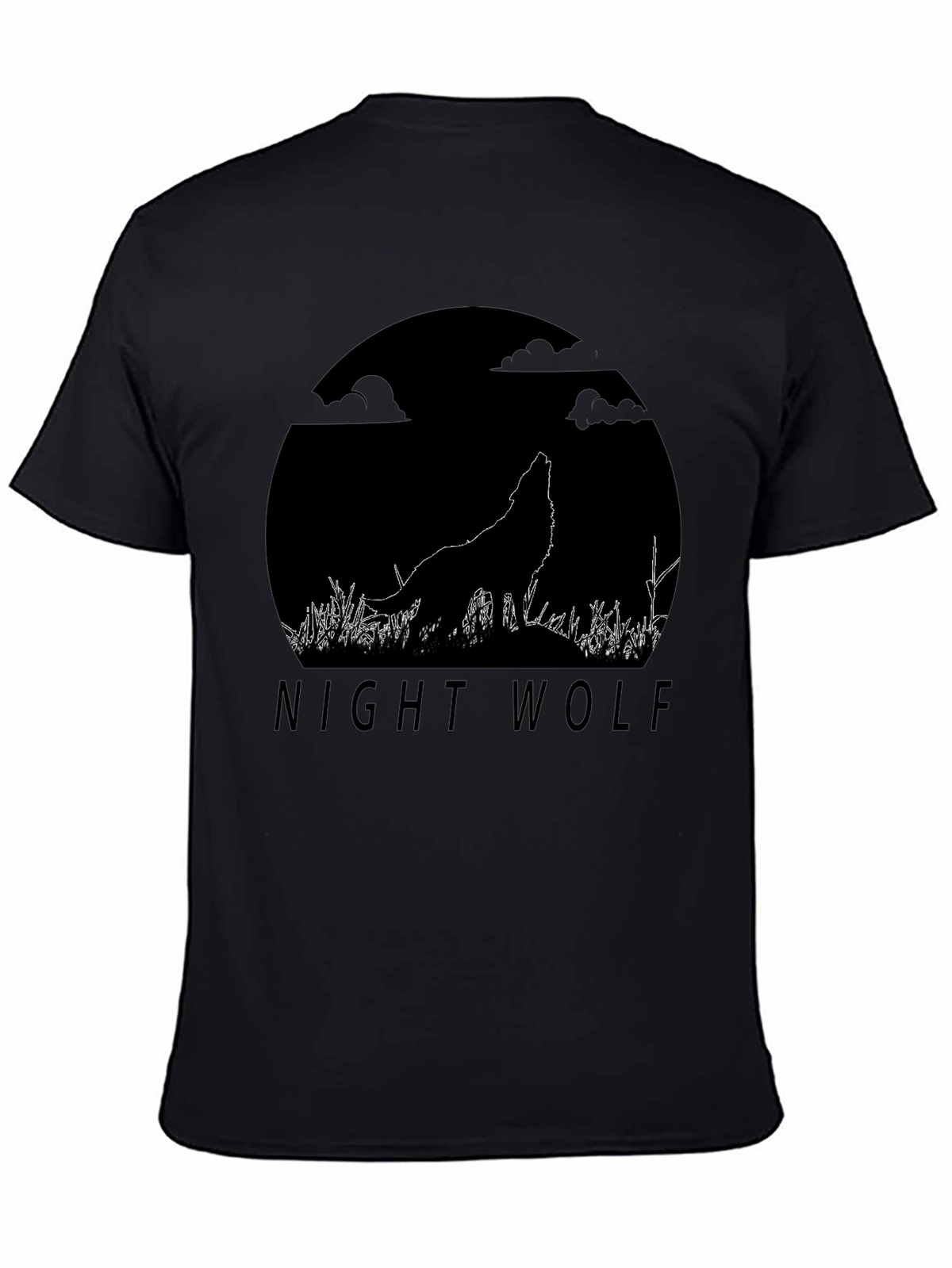Night Wolf Graphic Tee - Black Cotton T-Shirt