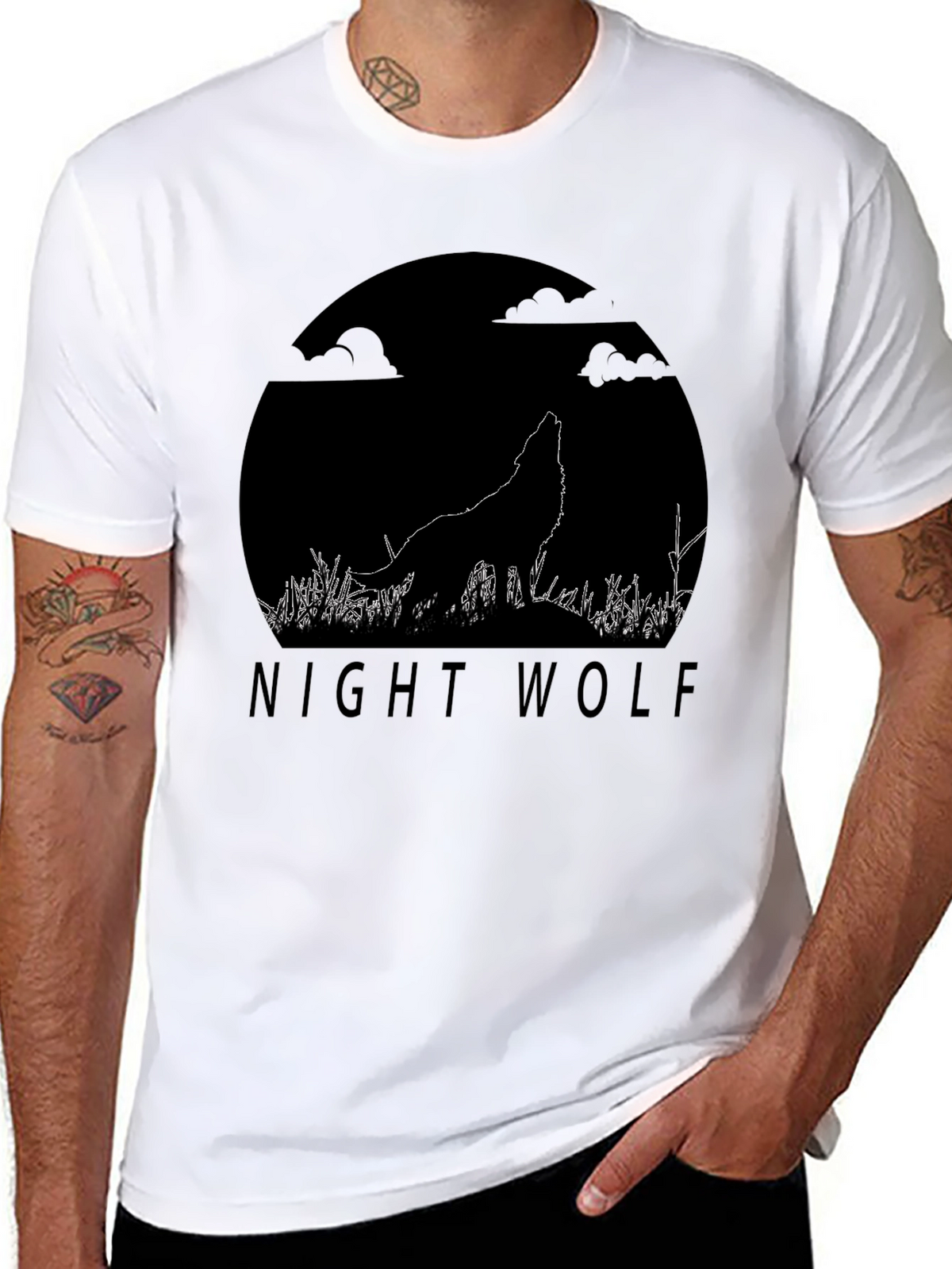 Night Wolf Graphic Tee - Black Cotton T-Shirt