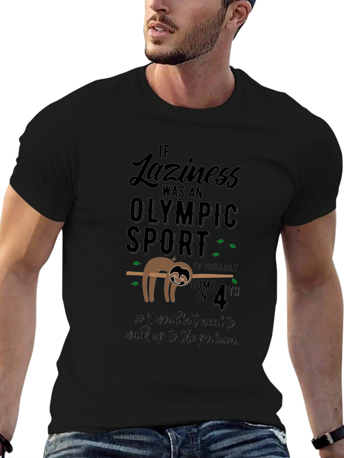 Lazy Sloth Olympic Sport Black T-Shirt