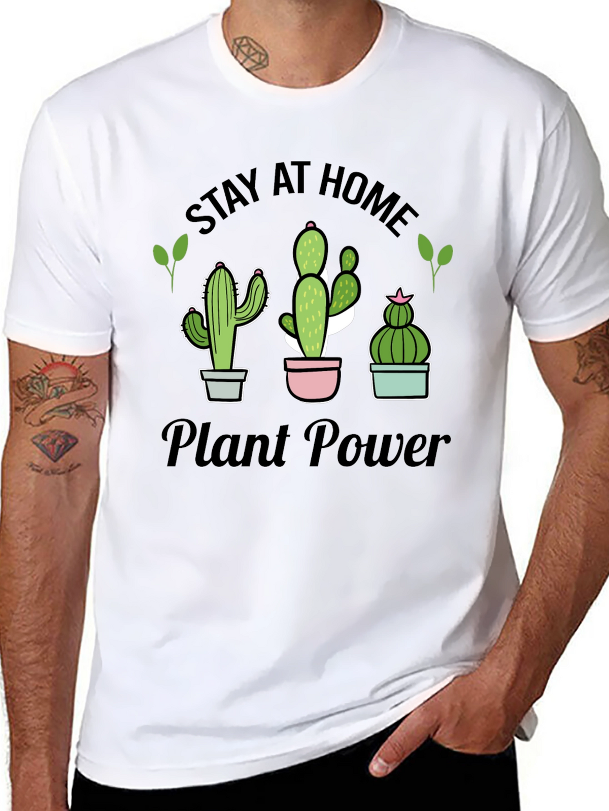 Stay At Home Plant Power T-Shirt Cactus Lover Tee