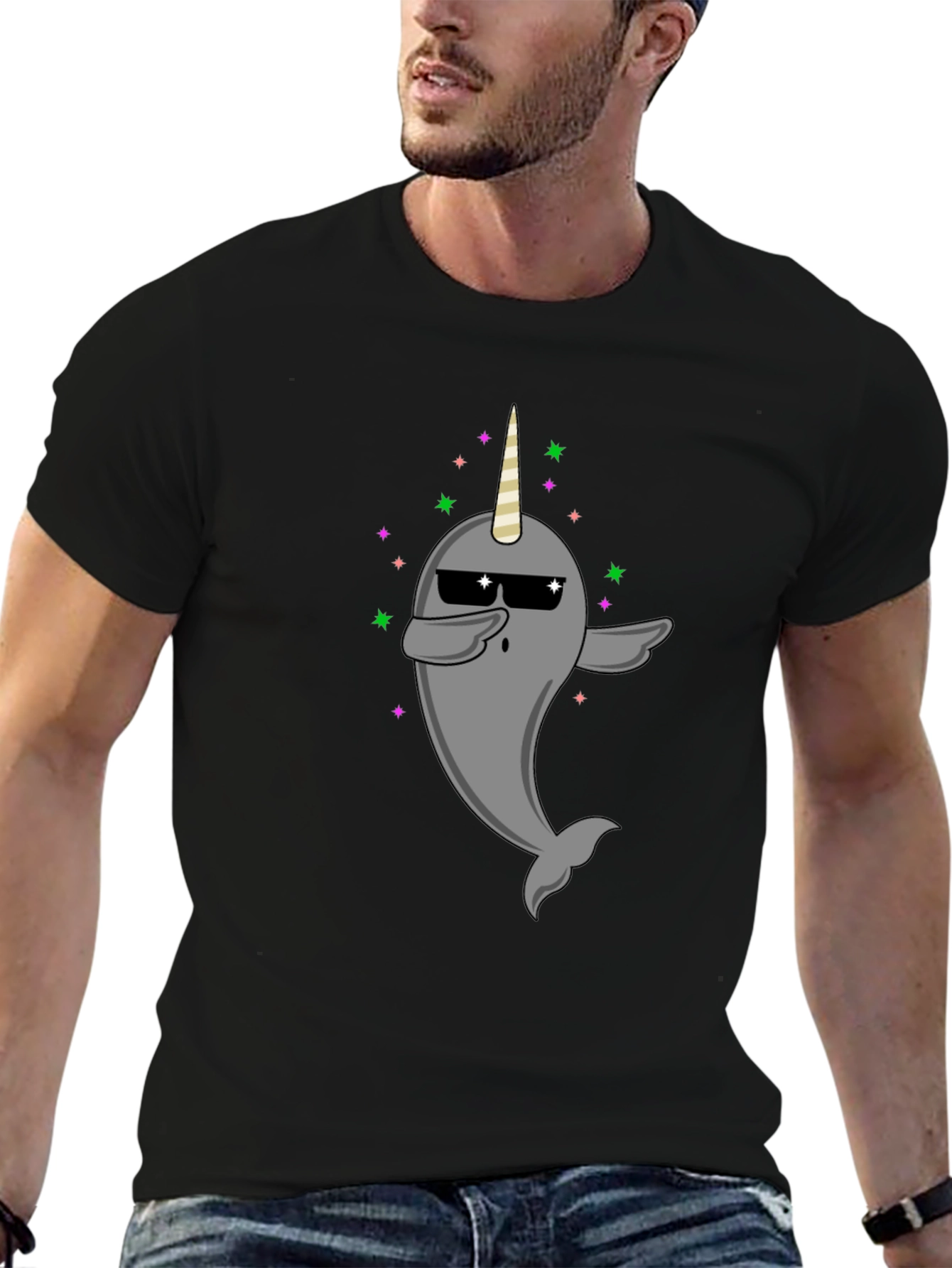 Dabbing Narwhal Unicorn Black T-Shirt