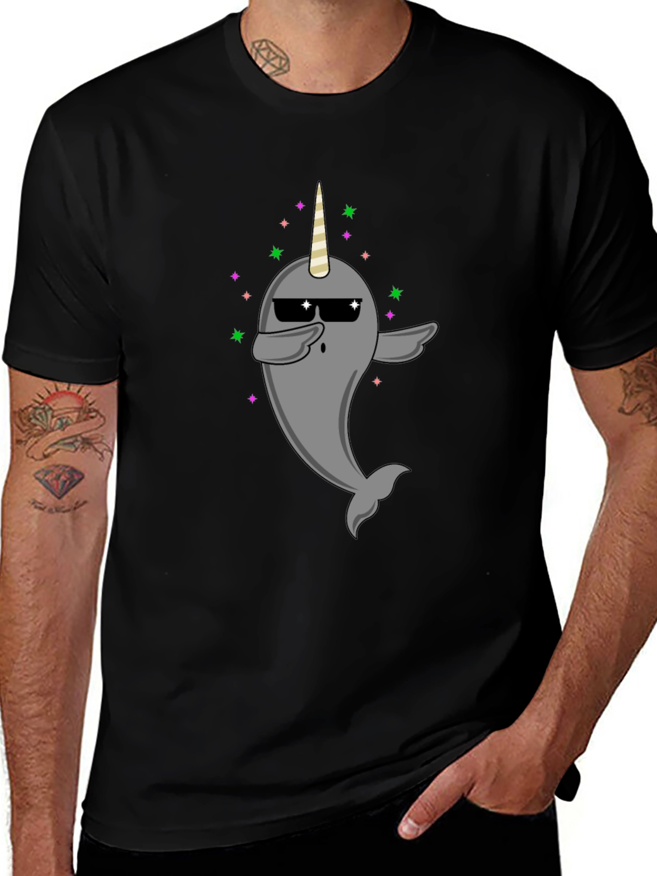 Dabbing Narwhal Unicorn Black T-Shirt
