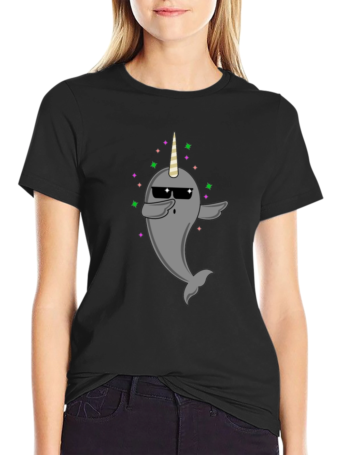 Dabbing Narwhal Unicorn Black T-Shirt