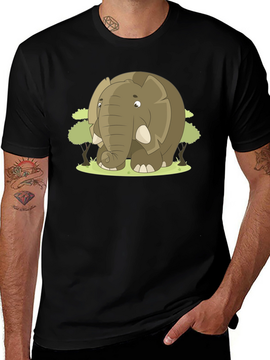Cute Cartoon Elephant Black T-Shirt