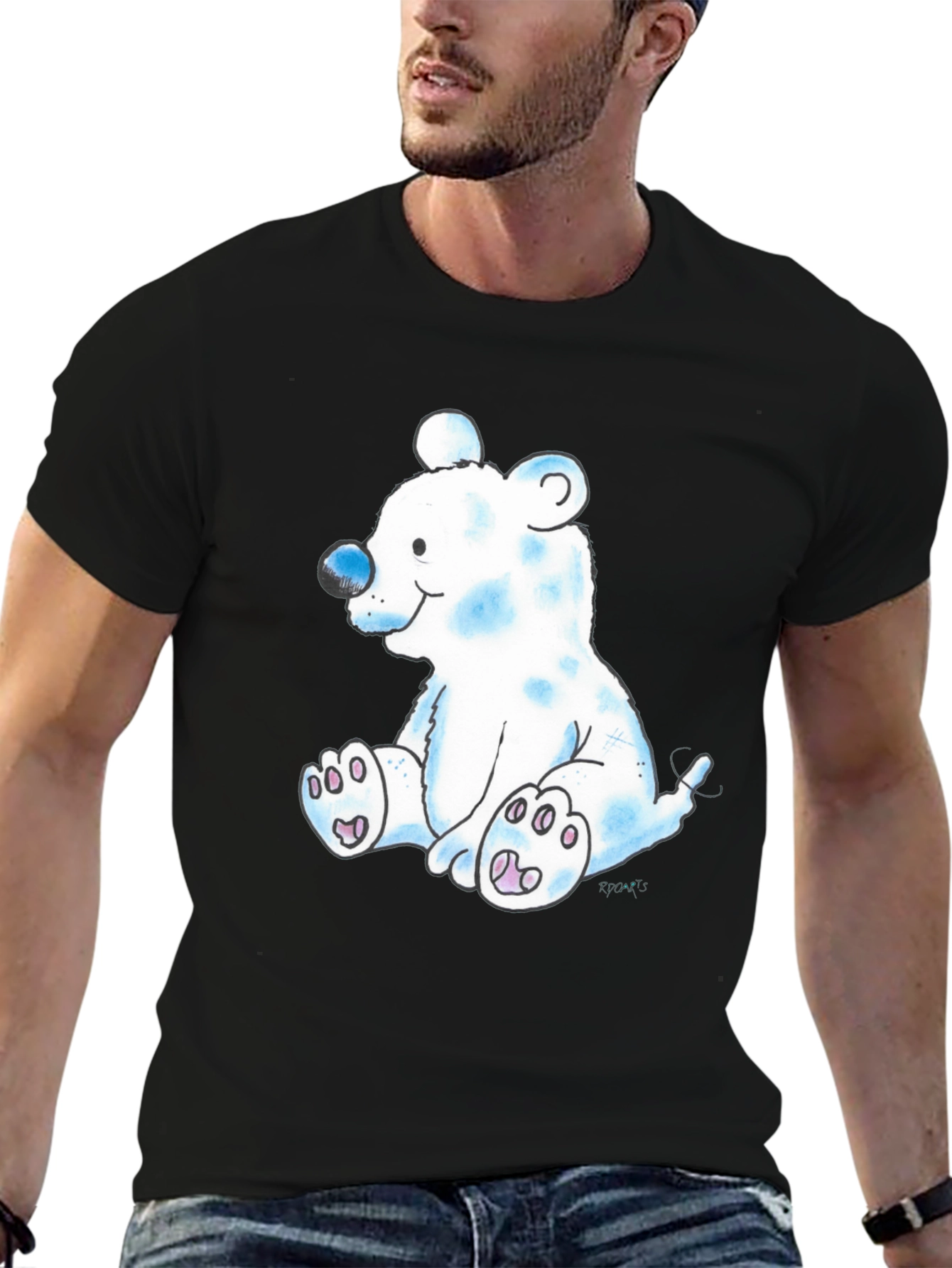 Cute Cartoon Bear Black T-Shirt
