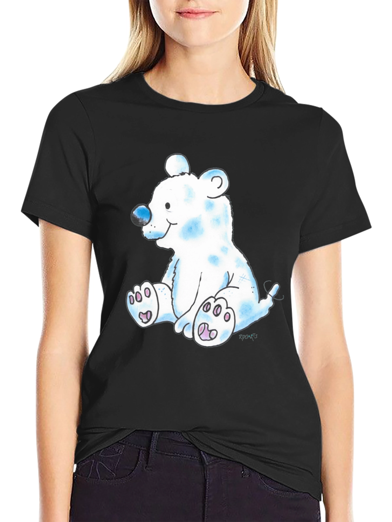 Cute Cartoon Bear Black T-Shirt