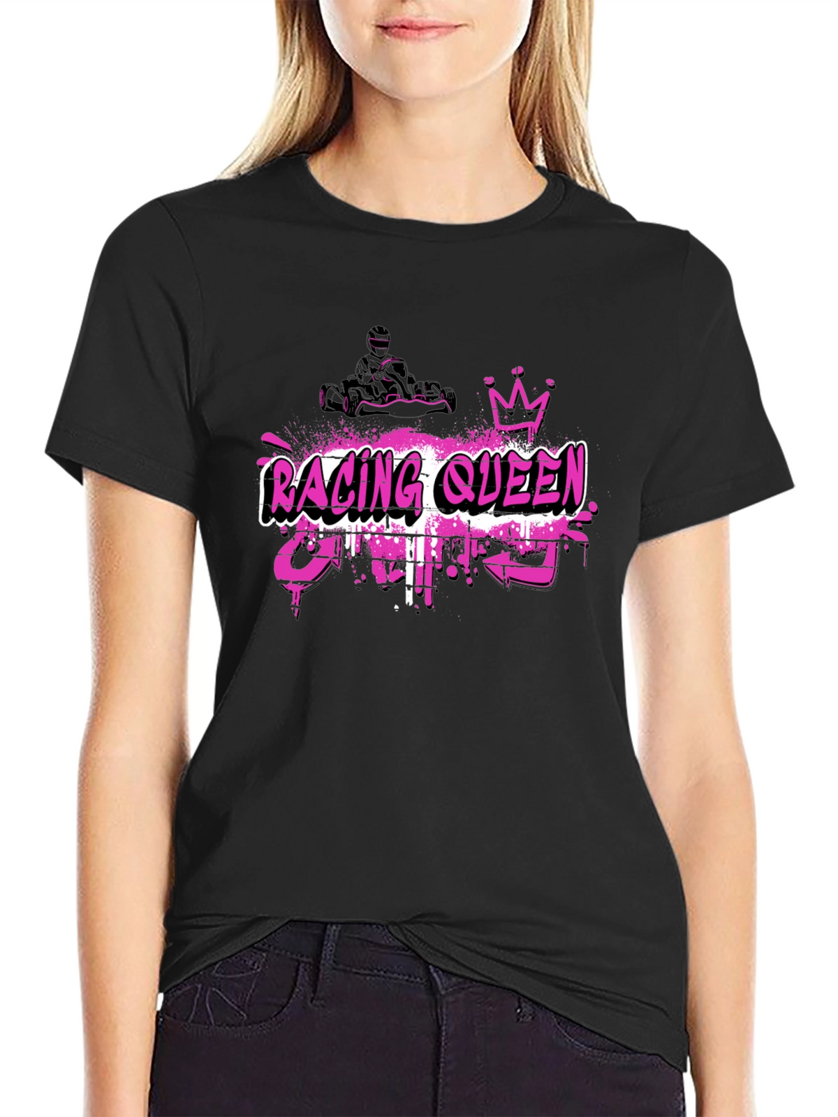 Racing Queen Black T-Shirt - Kart Racing Graphic Tee