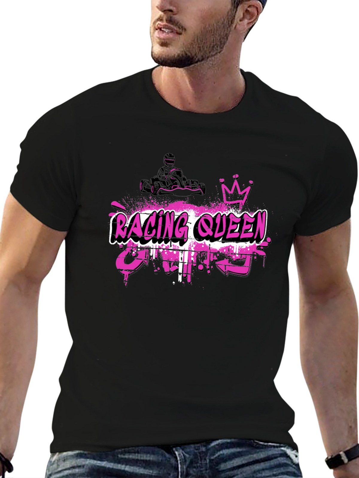 Racing Queen Black T-Shirt - Kart Racing Graphic Tee