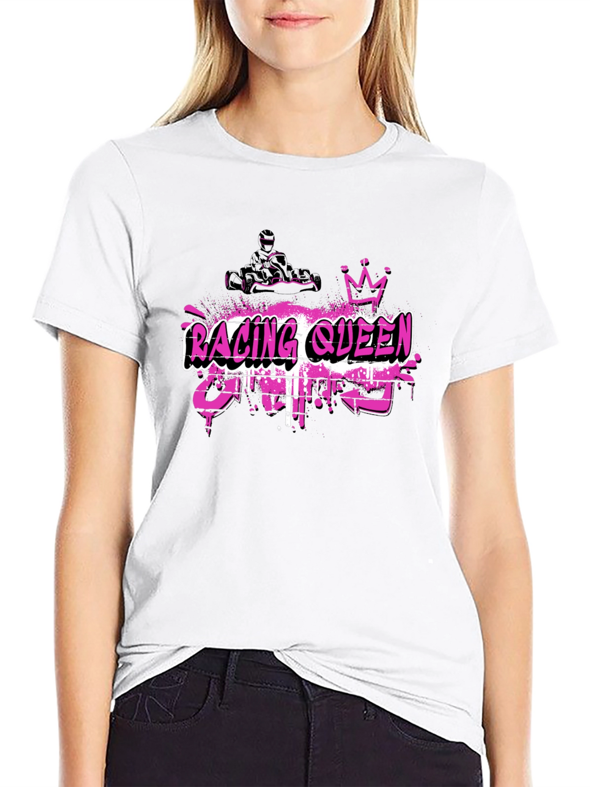 Racing Queen Black T-Shirt - Kart Racing Graphic Tee