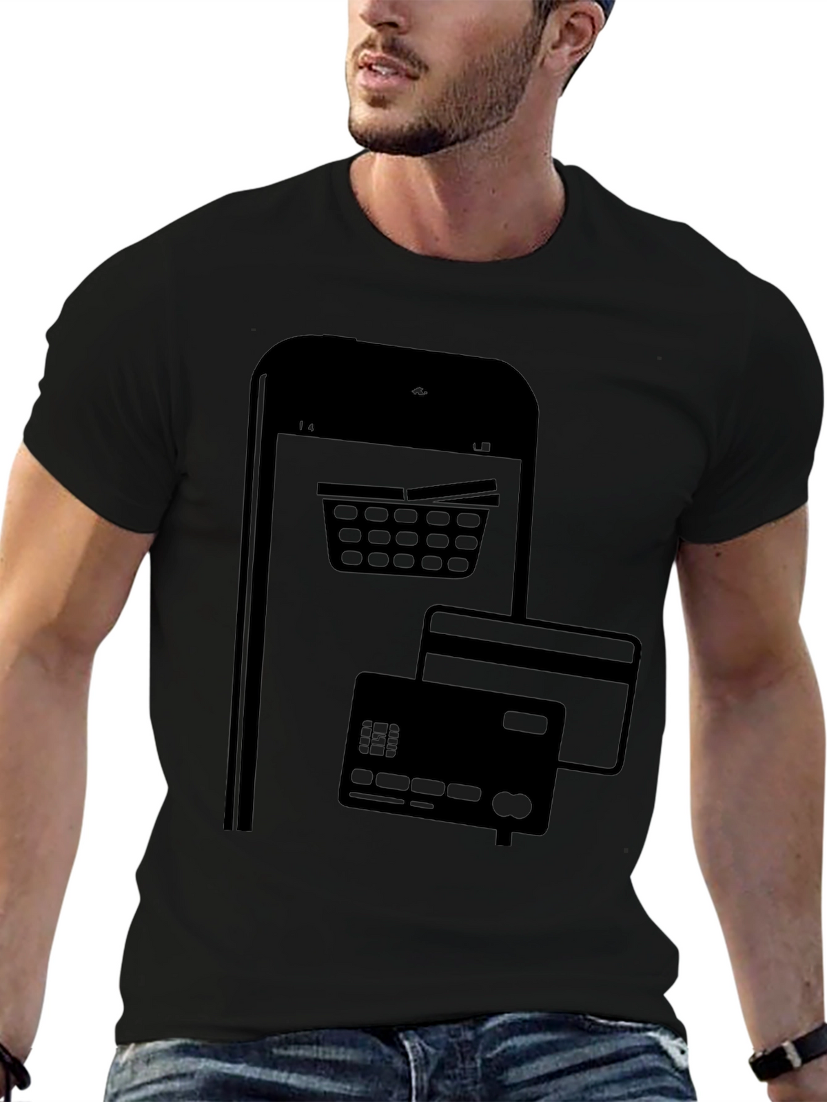 Online Shopping Black Graphic Tee