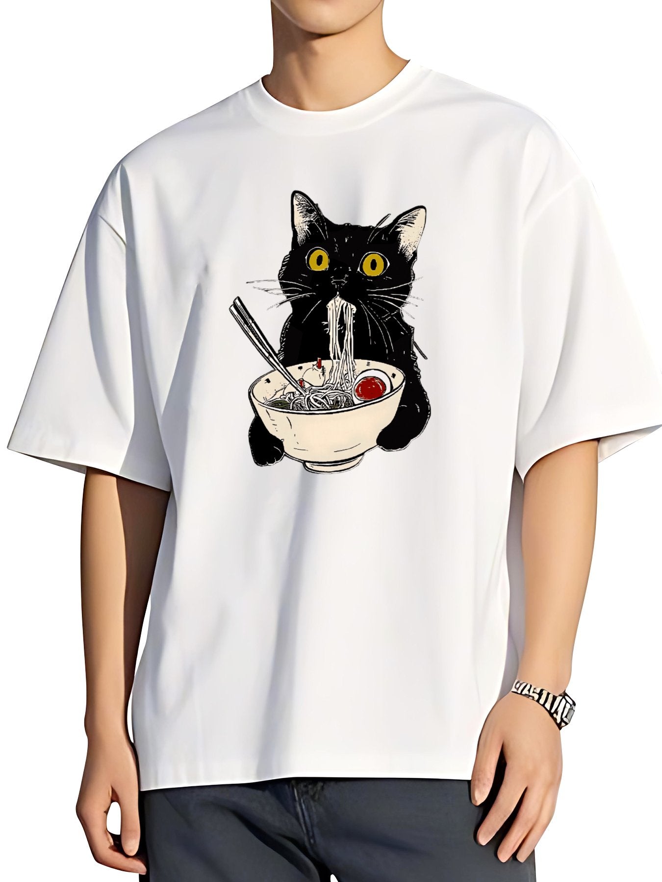 T-shirt Ramen Cat Vintage Wash Japanese Design T-Shirt