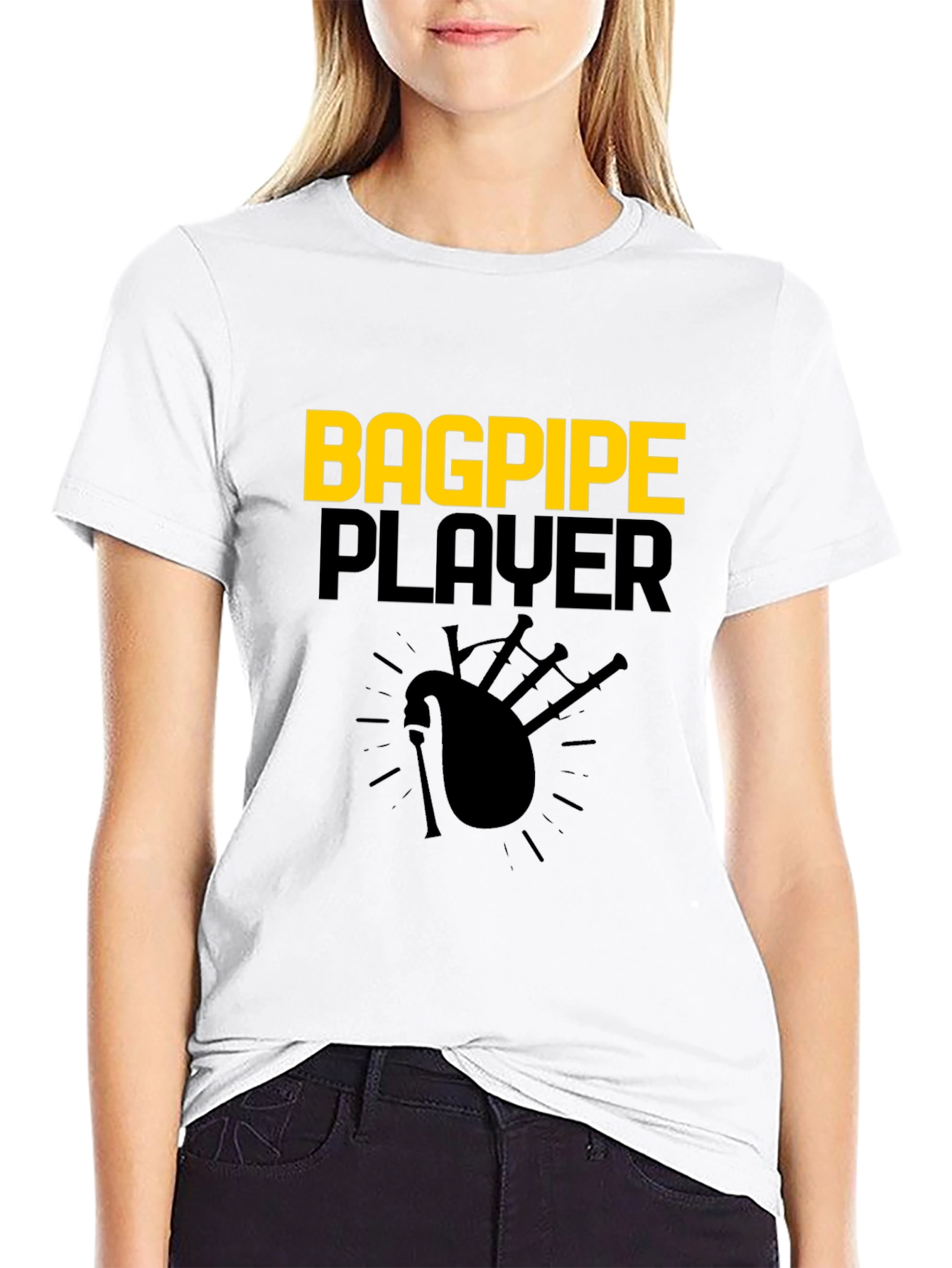 Bagpipe Player Graphic Tee - Black Cotton T-Shirt