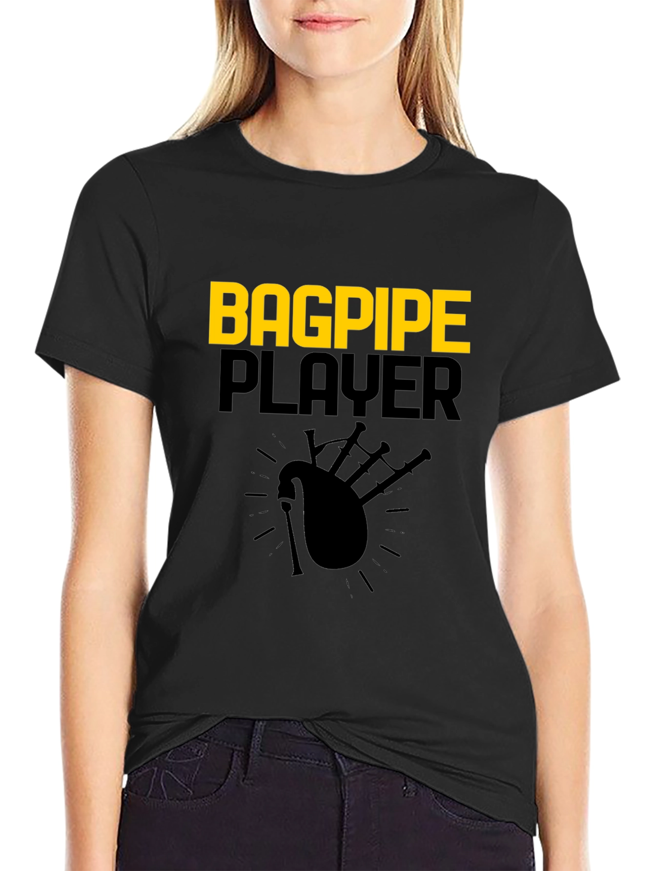 Bagpipe Player Graphic Tee - Black Cotton T-Shirt
