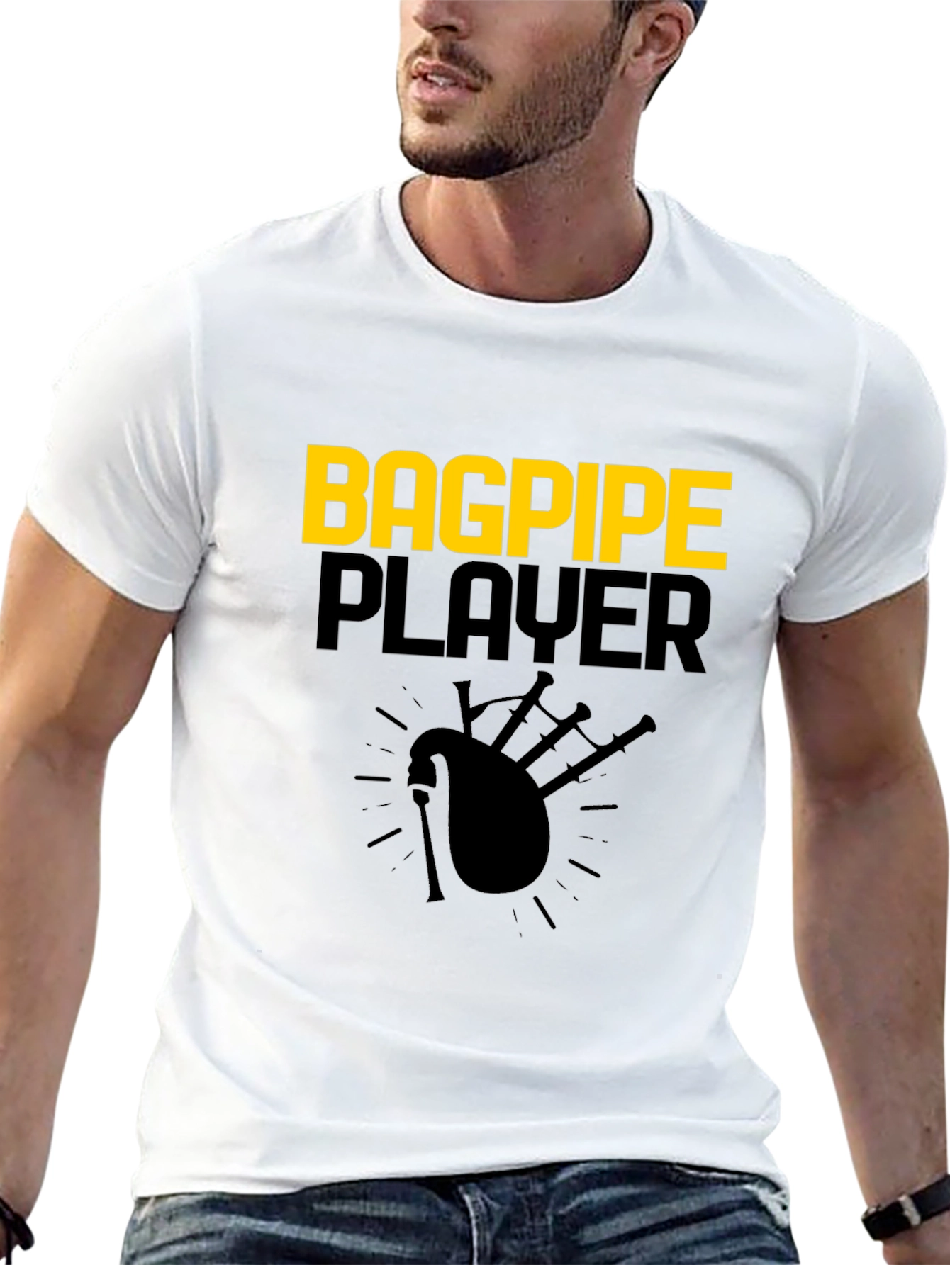 Bagpipe Player Graphic Tee - Black Cotton T-Shirt