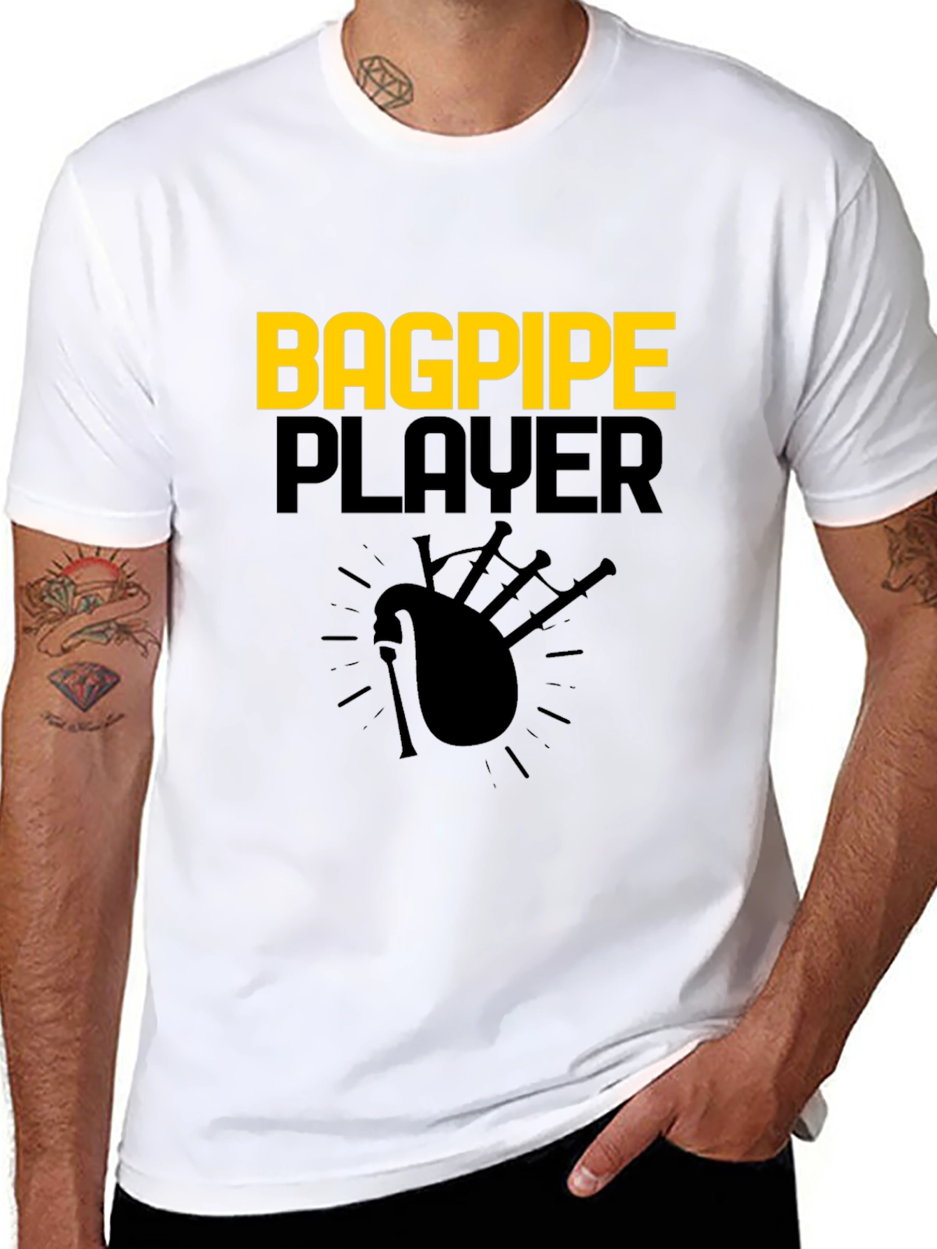 Bagpipe Player Graphic Tee - Black Cotton T-Shirt
