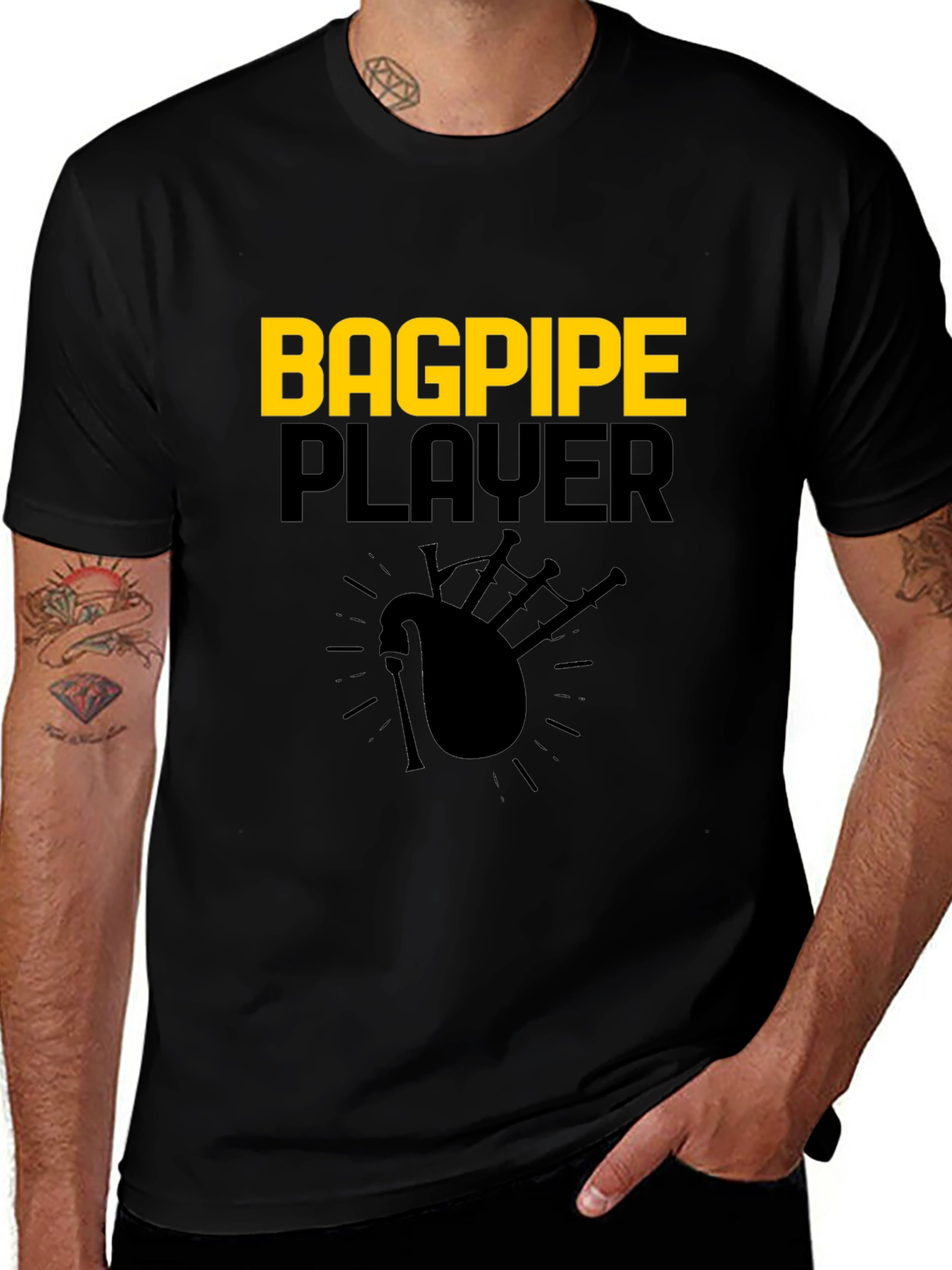 Bagpipe Player Graphic Tee - Black Cotton T-Shirt