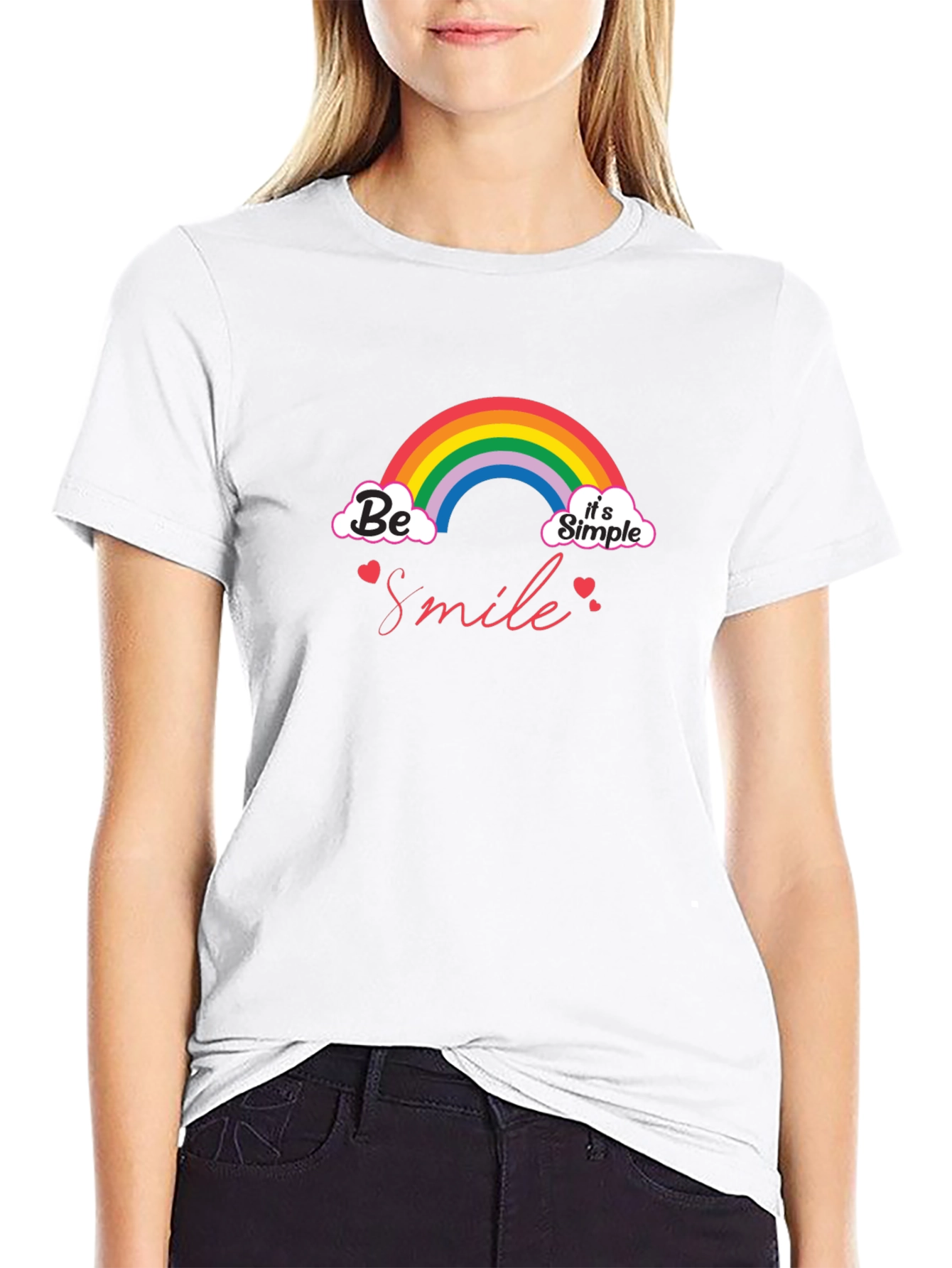 Be Smile Rainbow Graphic T-Shirt - Black